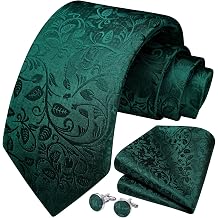 Enlision Mens Tie and Pocket Square Cufflinks Set Solid Color Paisley Tie Floral Necktie with Handkerchief for Wedding Party Formal Business