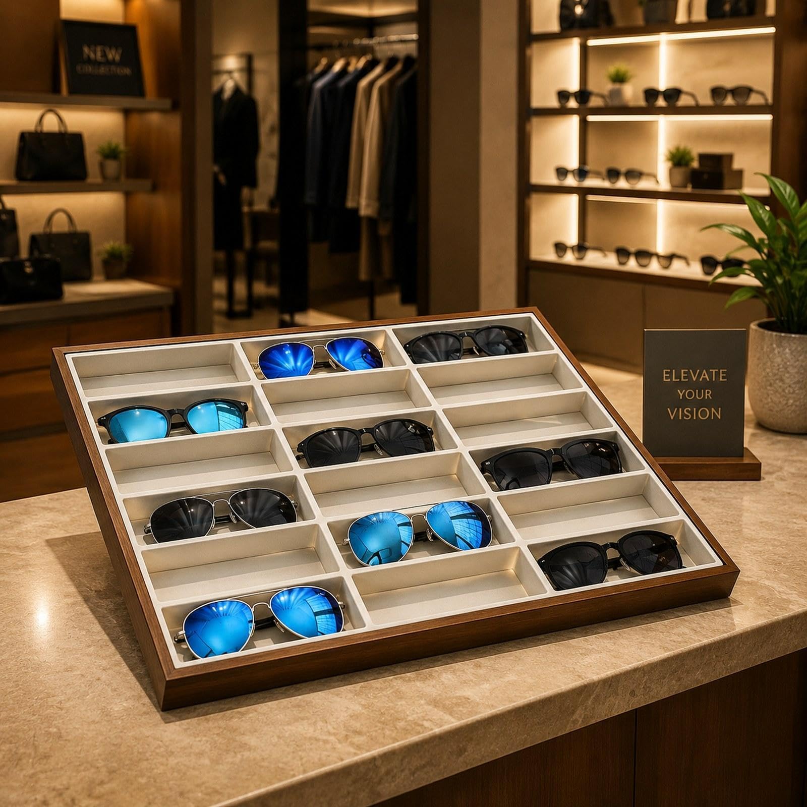 Bandeja Expositora de Gafas, Caja de Almacenamiento Portátil para Gafas para Tienda, Sala de Estar Y Hogar.