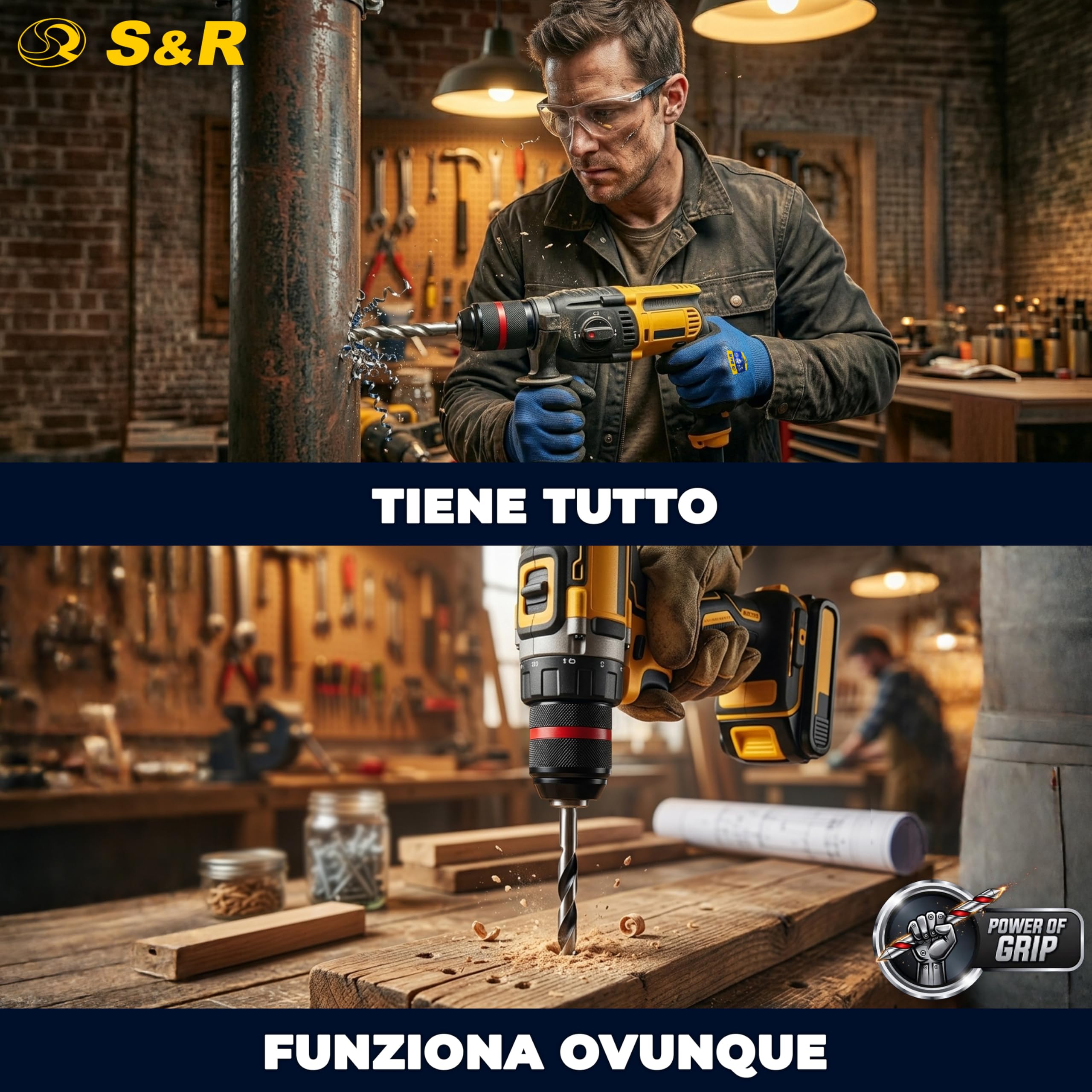 S&R Mandrino Trapano Autoserrante SDS-Plus. Mandrino per Avvitatore a Chiusura Rapida 1.5-13 mm 1/2" - 20UNF - Filettatura M12 - Adattatore sds-plus e Adattatore 1/4" Esagonale.