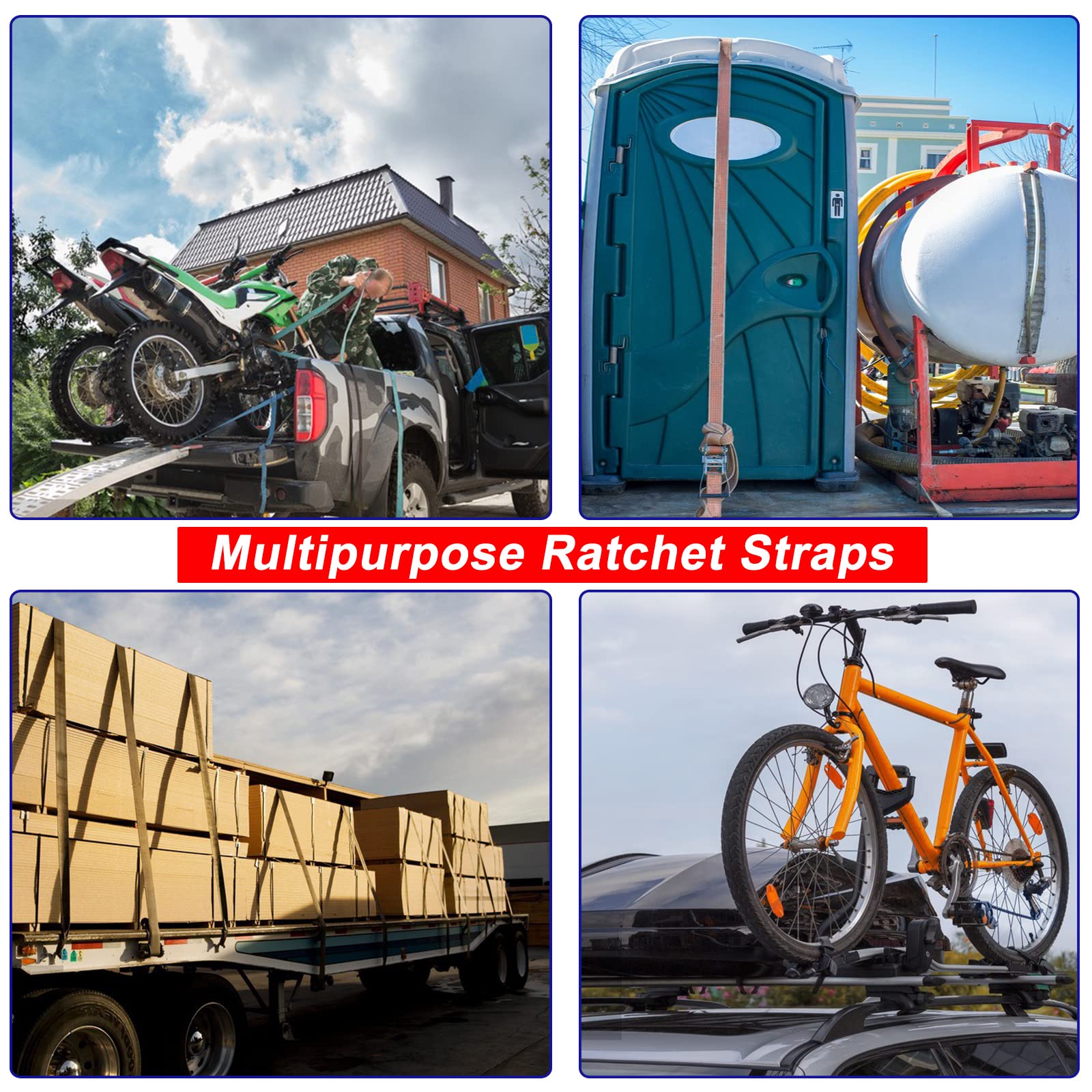 JAKAGO Sangles d’arrimage à cliquet robustes avec crochets, lot de 4, 800 kg, 5 m, sangles réglables pour fourgons, bagages, motos, déménagement, appareils (Noir)