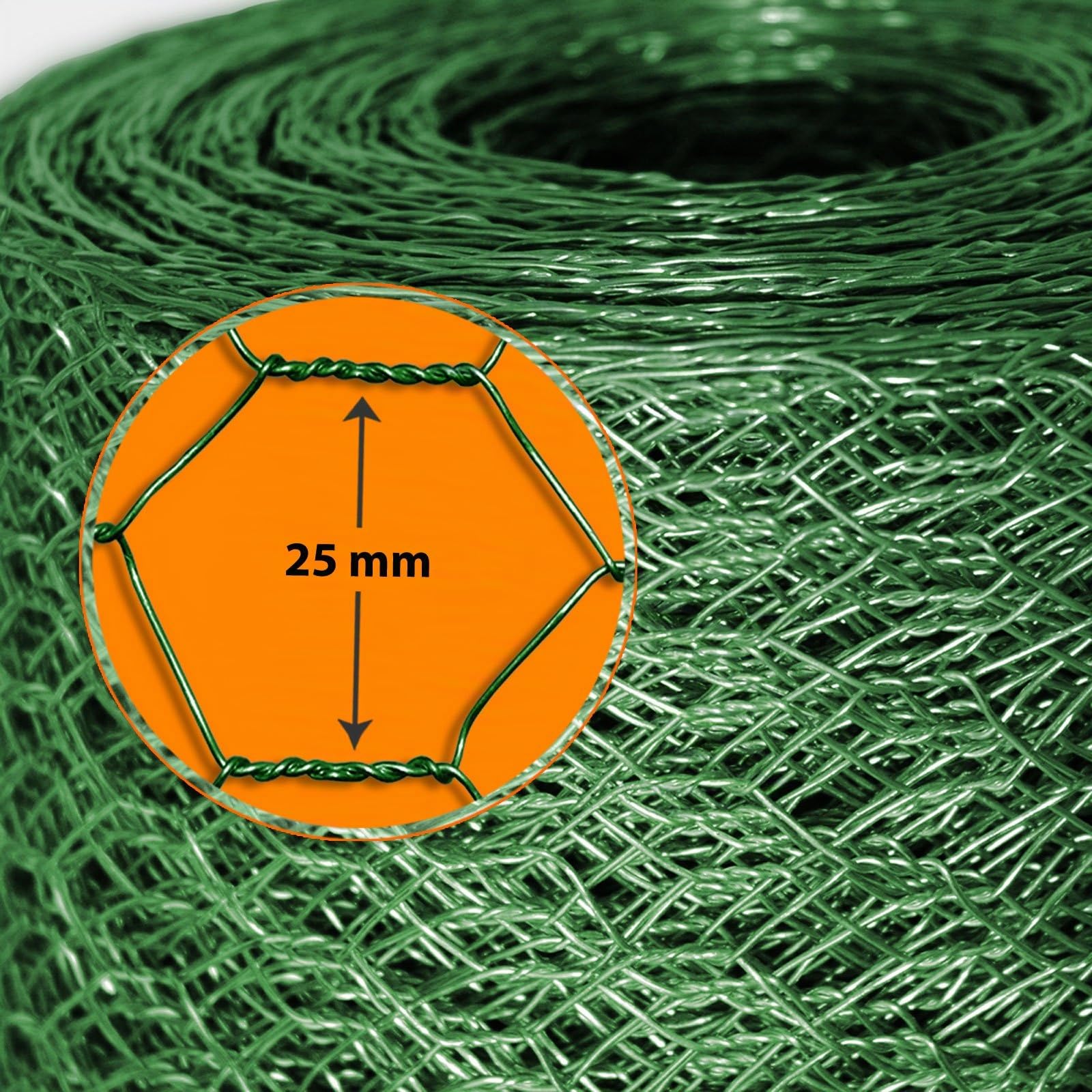 casa pura Grillage métallique galvanisé – Grille Anti-Volets et Fil de Volière - Grillage à Poule - Treillis métallique Anti-Rouille Maille hexagone, Épaisseur 0,8 mm 25mm - (H) 75 cm x (L) 25 m Vert