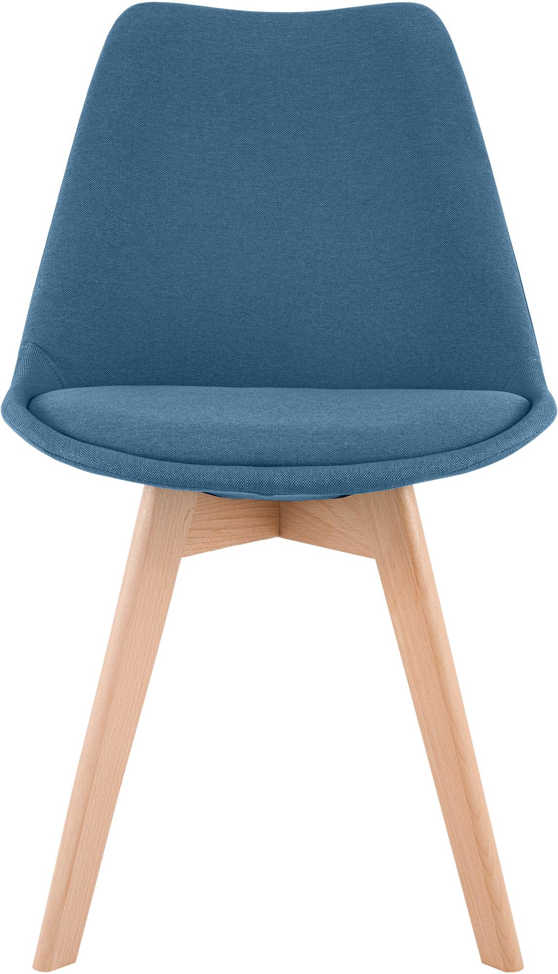 CLP Esszimmerstuhl 4er Set gepolstert Linares, Küchenstühle mit Rückenlehne und Holzgestell Buchenholz, Polsterstühle mit Bodenschonern Farbe blau Material Stoff