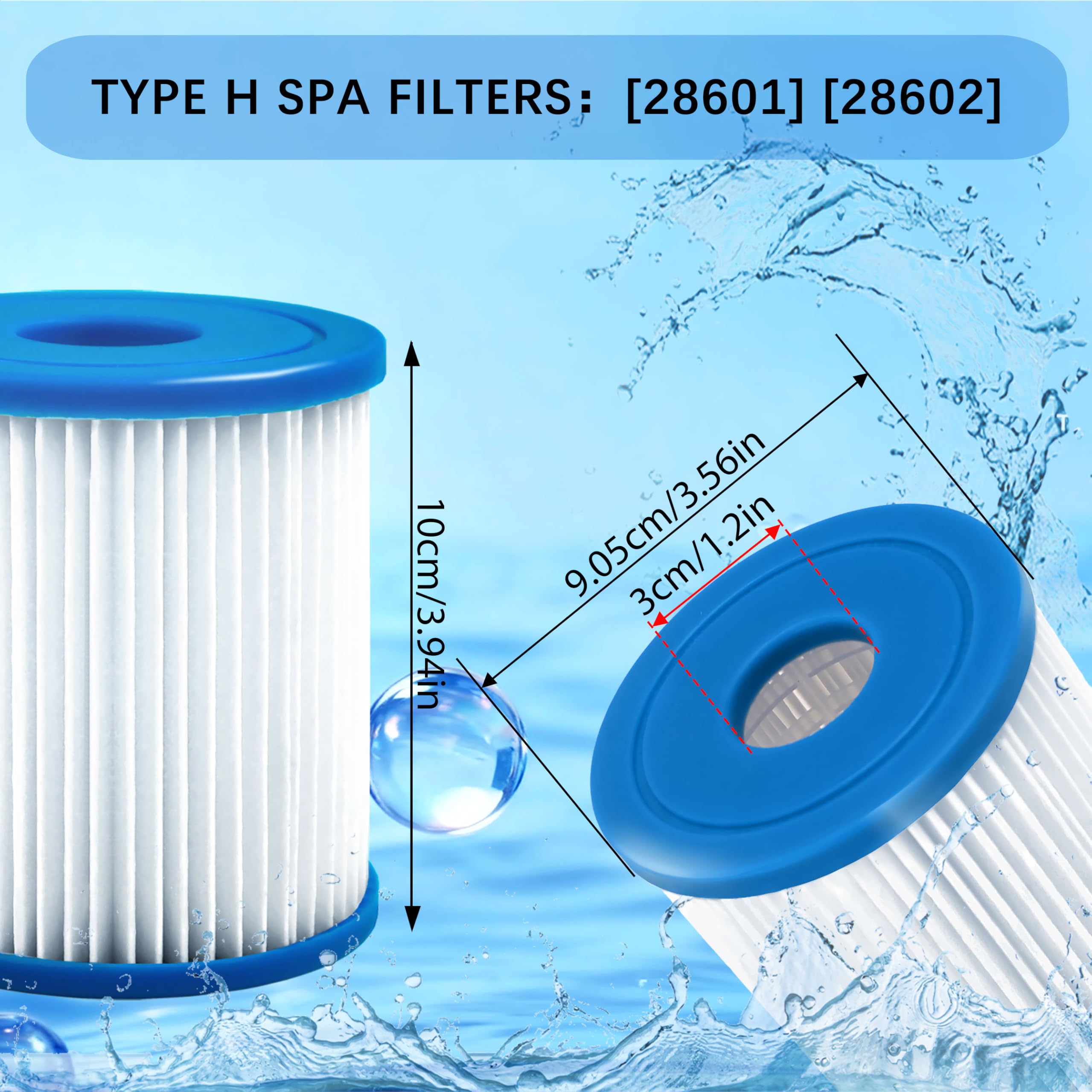 Cartouche Filtrante Type H,pour Rechange de compatibles 28601, 28602 Pompes de Filtration, 102 x 92 mm élevé Cartouche Filtrante 2 pièces (H-4 Pcs)