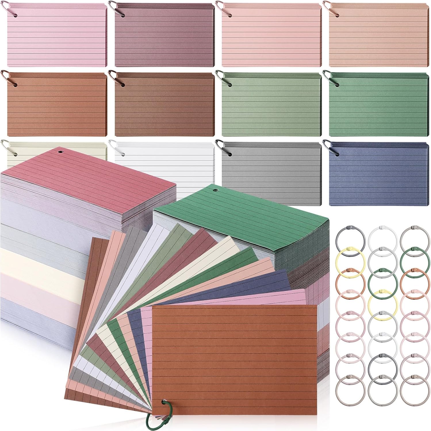 Ctosree 1440 Pcs Back to School Gifts Colored Index Cards with Binder Ring Ruled Flash Cards 12 Color Lined Note 56lb Cover for Studying Memory Office School(4 x 6 Inch,Soft Color)