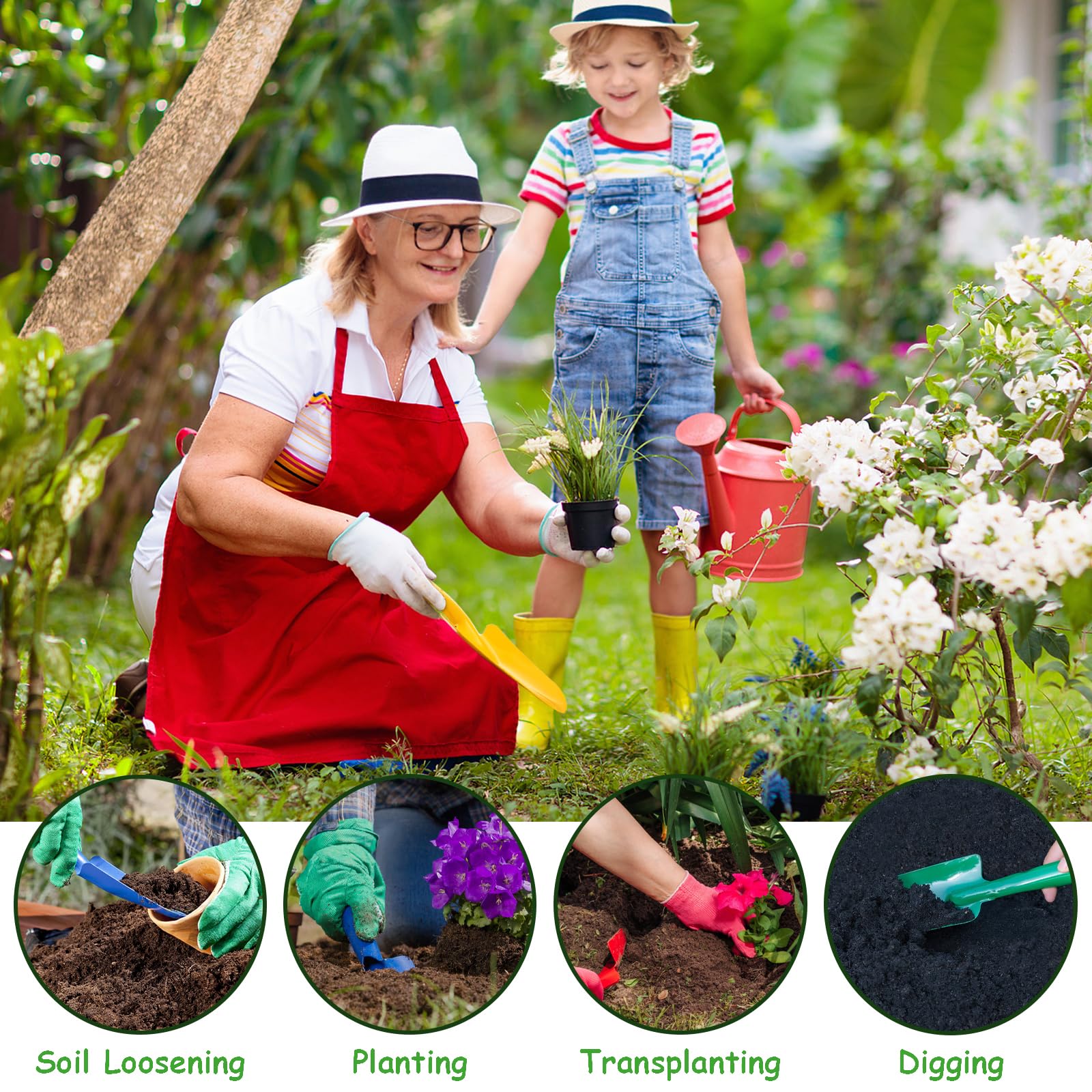 Nicunom Paquete de 10 palas de mano de metal coloridas, juego de paletas de jardín, pequeñas herramientas de mano de jardinería para plantar suelo, excavar y trasplantar, 5 colores