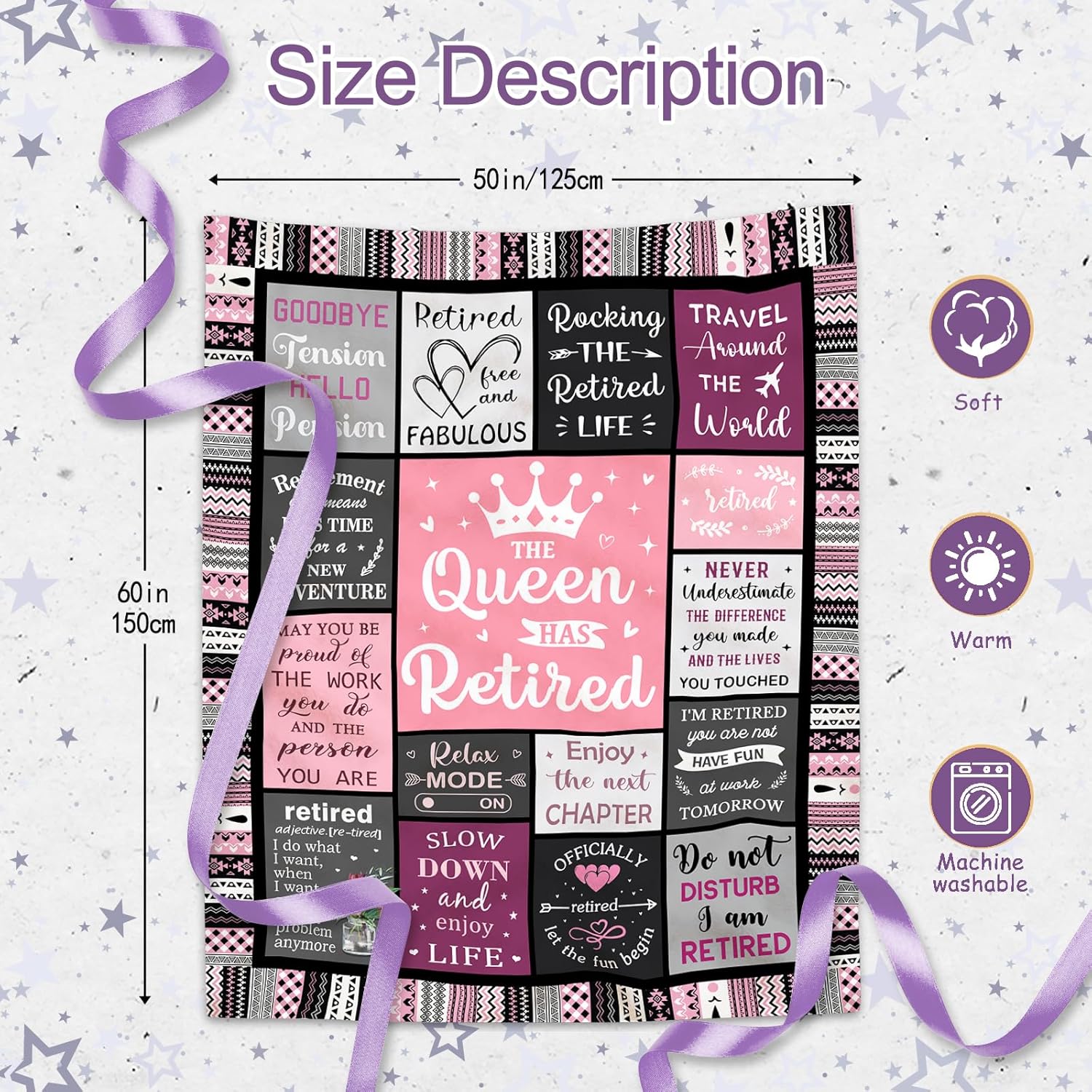 Retirement Gift for Woman, Happy Retirement Gifts for Teacher/Coworker, Best The Queen Has Retired Gift for Women 2025, Farewell/Leaving/Going Away Gifts, Funny Retired Blanket 60"X50" - Image 3
