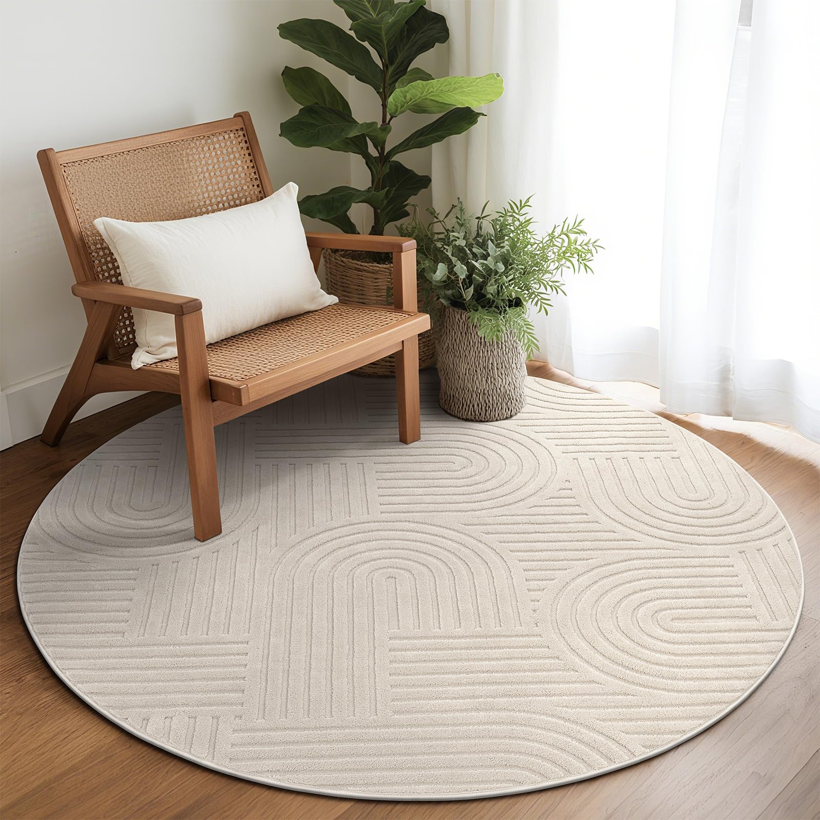 Enyhom Round Rug Fluffy Modern Washable Rugs Living Room Beige Non Slip Area Rugs For Bedroom Non Shedding Soft Carpet Rugs, 160x160cm โ image 1