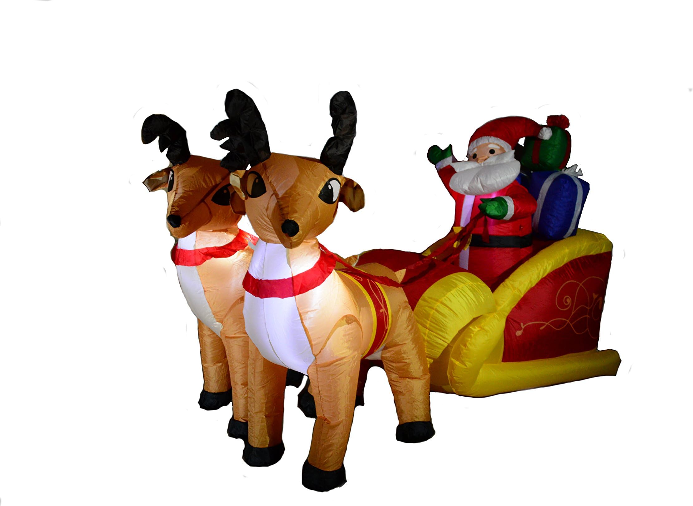 Fun City Christmas Inflatable 6 Feet Santa on Sleigh with two Reindeers Yard Decoration