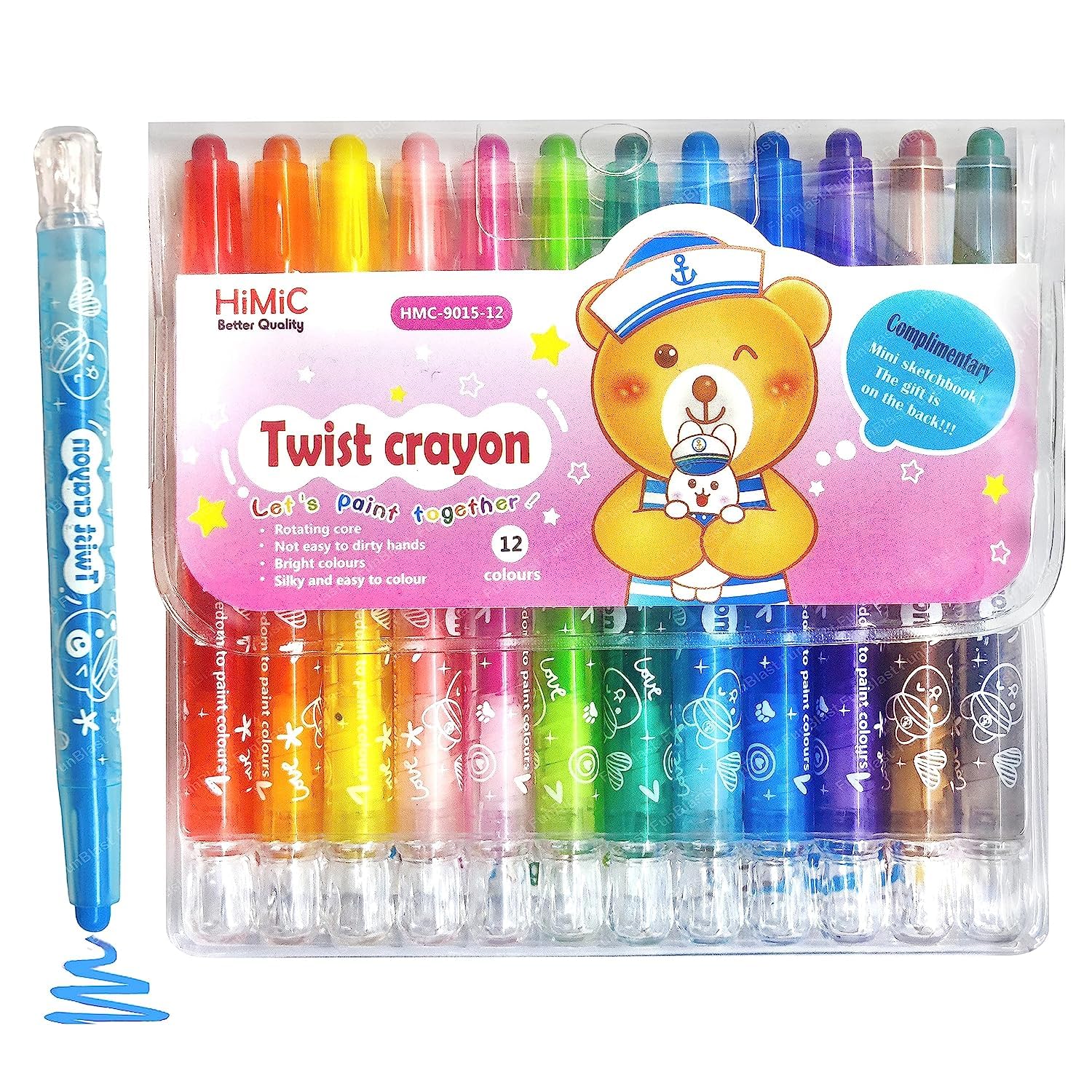 FunBlast Twist Crayons for Kids -12 Pcs Crayon Set, Coloring Kit for Kids, Crayon for Drawing & Painting for Kid, Art & Craft Kit, Birthday Return Gifts for Kid (Multicolor) - Image 3 thumbnail