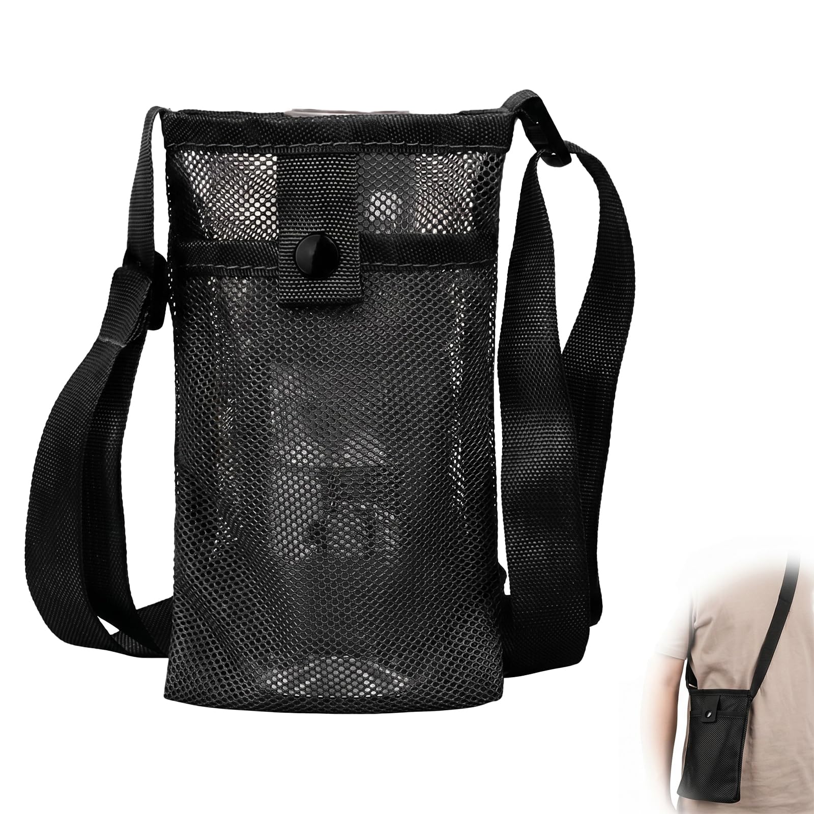Porta Borraccia con Tracolla Regolabile, Custodia Portabottiglie in Tessuto per Sport, Trekking, Viaggi e Campeggio, Dimensioni 8.5x18.5cm, Nero