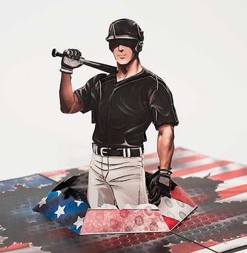 PQDGlobal Tarjeta emergente 3D de jugador de béisbol, arte de papel y artesanía, tarjeta de felicitación, cumpleaños, aniversario, Navidad, tarjeta