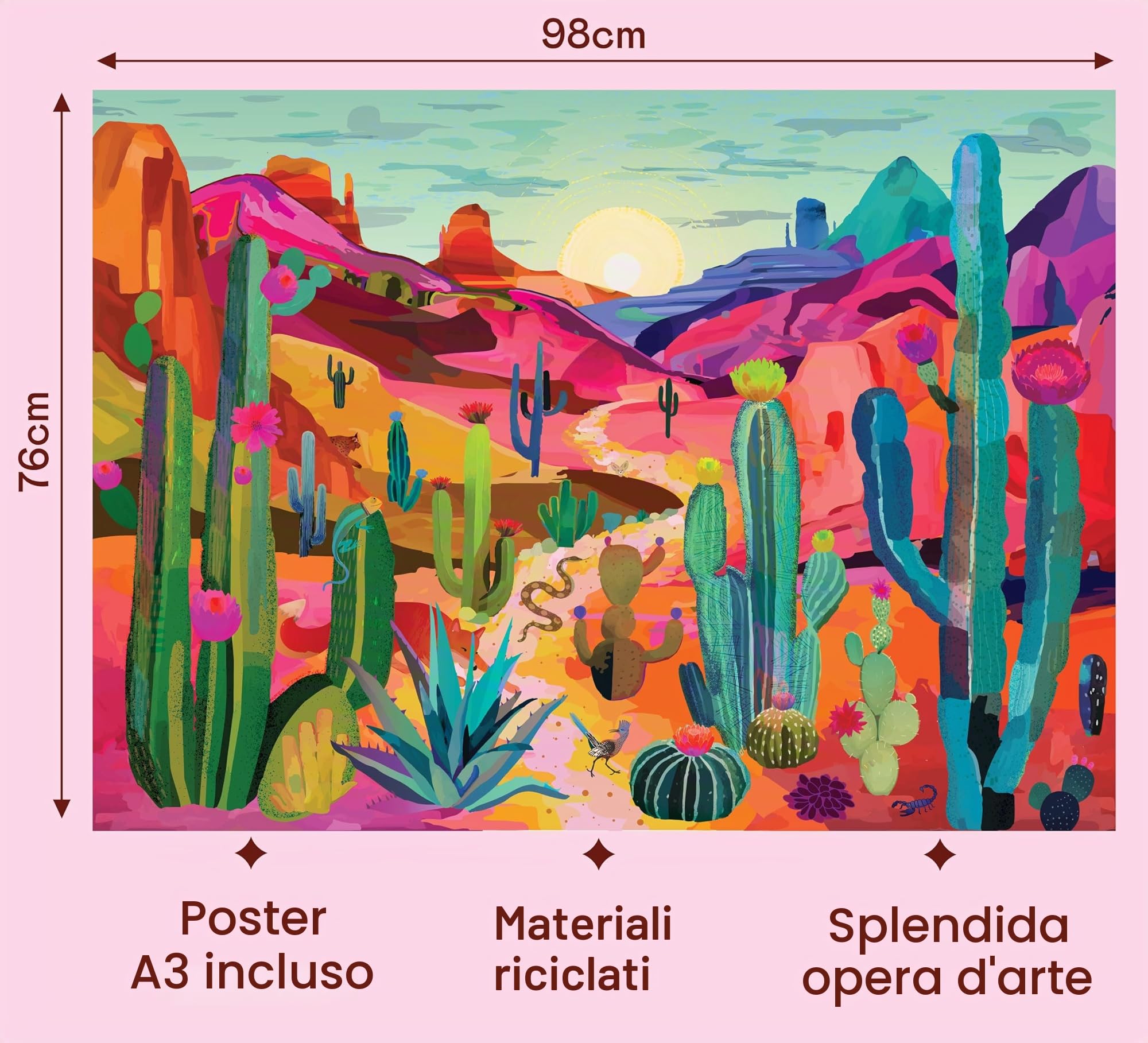 Elena Essex Puzzle da 2000 pezzi per adulti - nascondiglio del deserto, puzzle da 2000 pezzi, puzzle per adulti 2000, puzzle dei parchi nazionali dei cactus freschi, dimensioni 98 x 76 cm