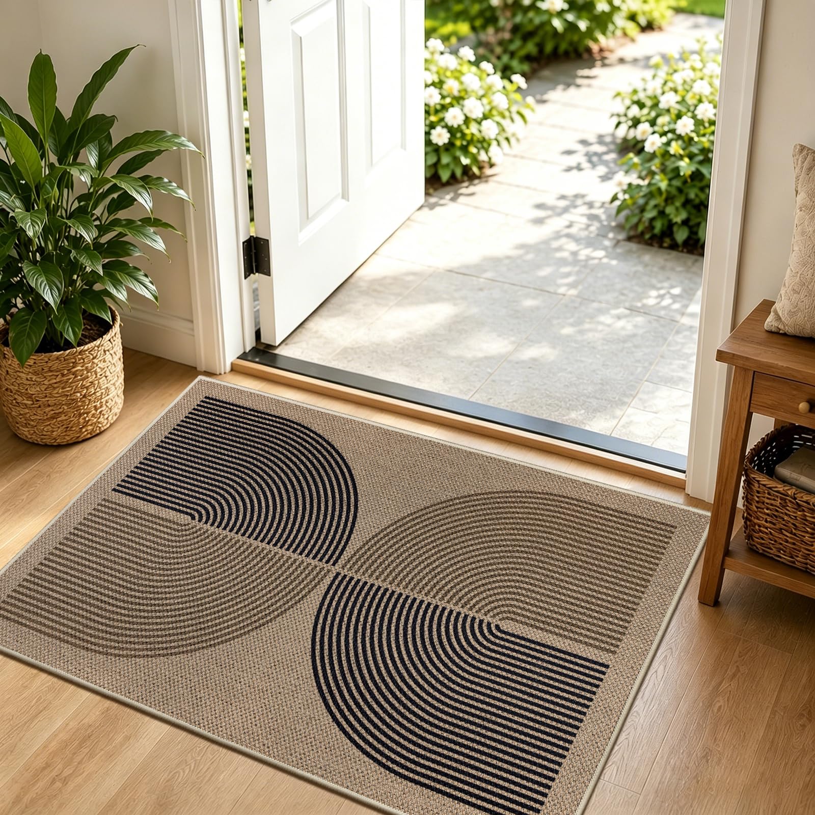 Capslpad Felpudo exterior e interior 60 x 90 cm, aspecto de yute, antideslizante, felpudo fino, lavable, felpudo exterior para puerta de casa, entrada, balcón