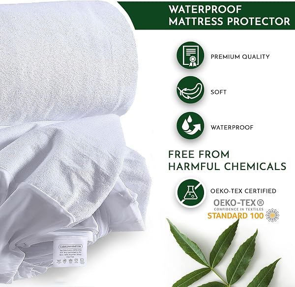 Caroline Shatuik 100% Waterproof Mattress Protector Double-30cm Extra Deep Stretch Skirt Non-Noisy Terry Top Fitted Mattress Protector Double Bed Cover(137x190cm) - 5