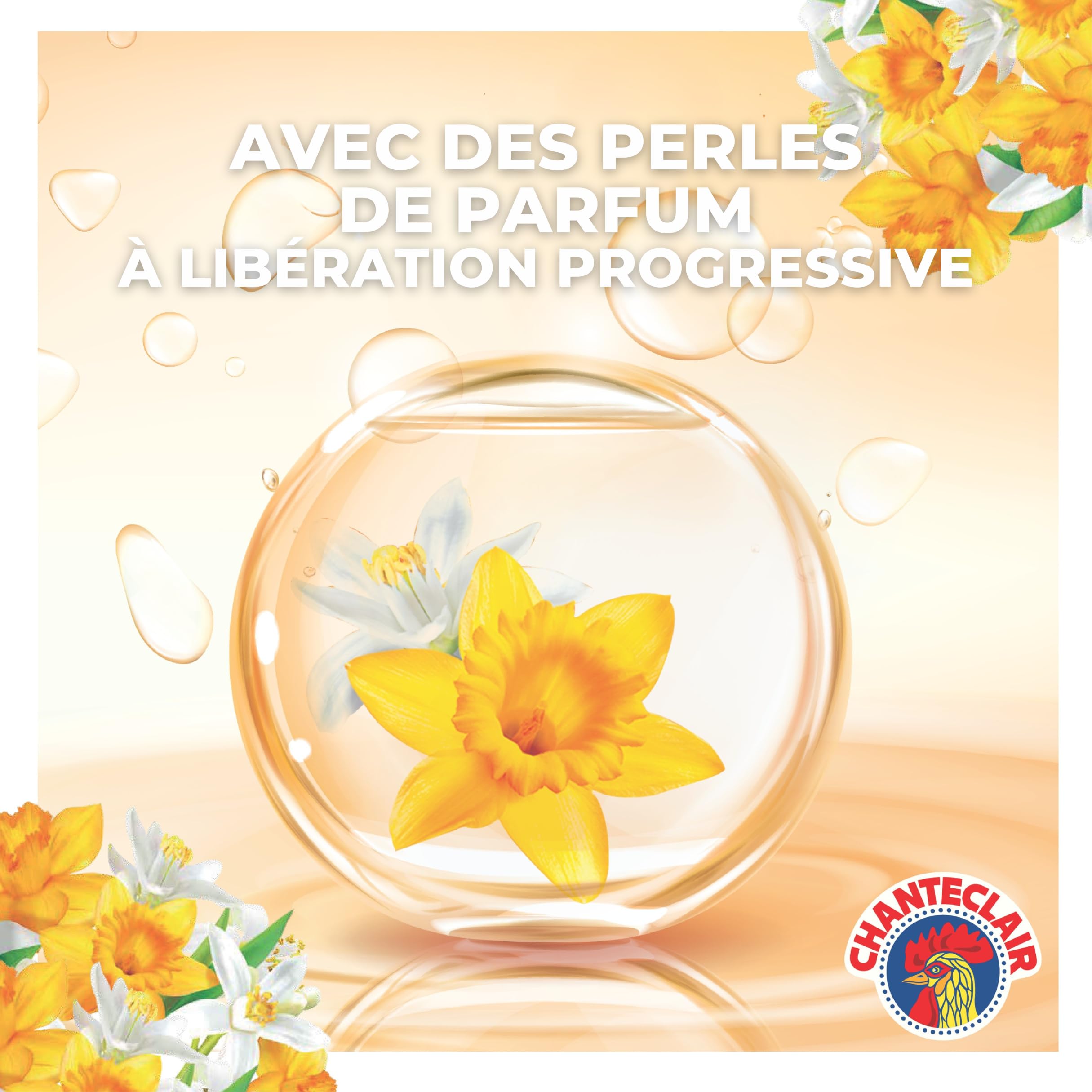 Chanteclair - Assouplissant Linge Concentré Perles de Parfume, Fleurs d'Oranger et Narcisse, Fraîcheur très Longue Durée, Libération Progressive Jusqu'à 100 Jours, 57 lavages - 1140 ml x 8
