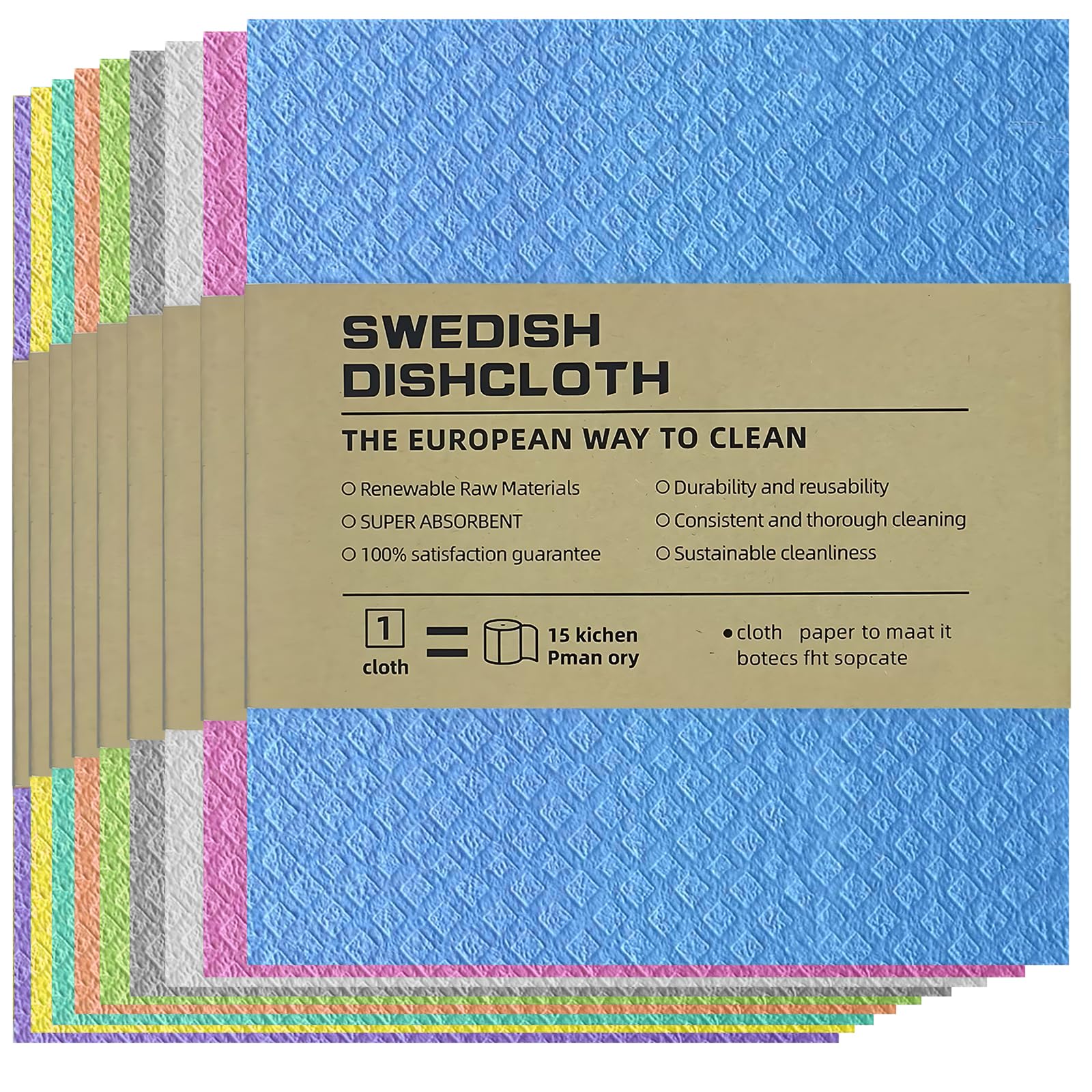 Heuiop Multicolor 9 Pack Swedish Dishcloth, Reusable Swedish Dish Cloths, Biodegradable & Compostable Sponge Dishcloths For Kitchen Counters Washing Dishes