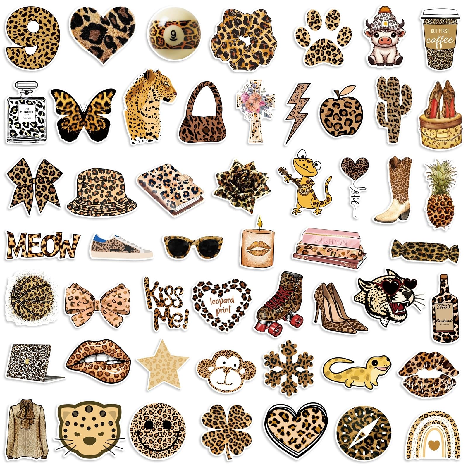 Leopard Aesthetics Stickers for Laptop(50 PCS),Gift for Children Teens Adults Girl Boys,Leopard Y2K Waterproof Stickers for Skateboard,Scrapbook,Bike,Phone,Computer,Luggage Water Bottle Guitar - Image 4