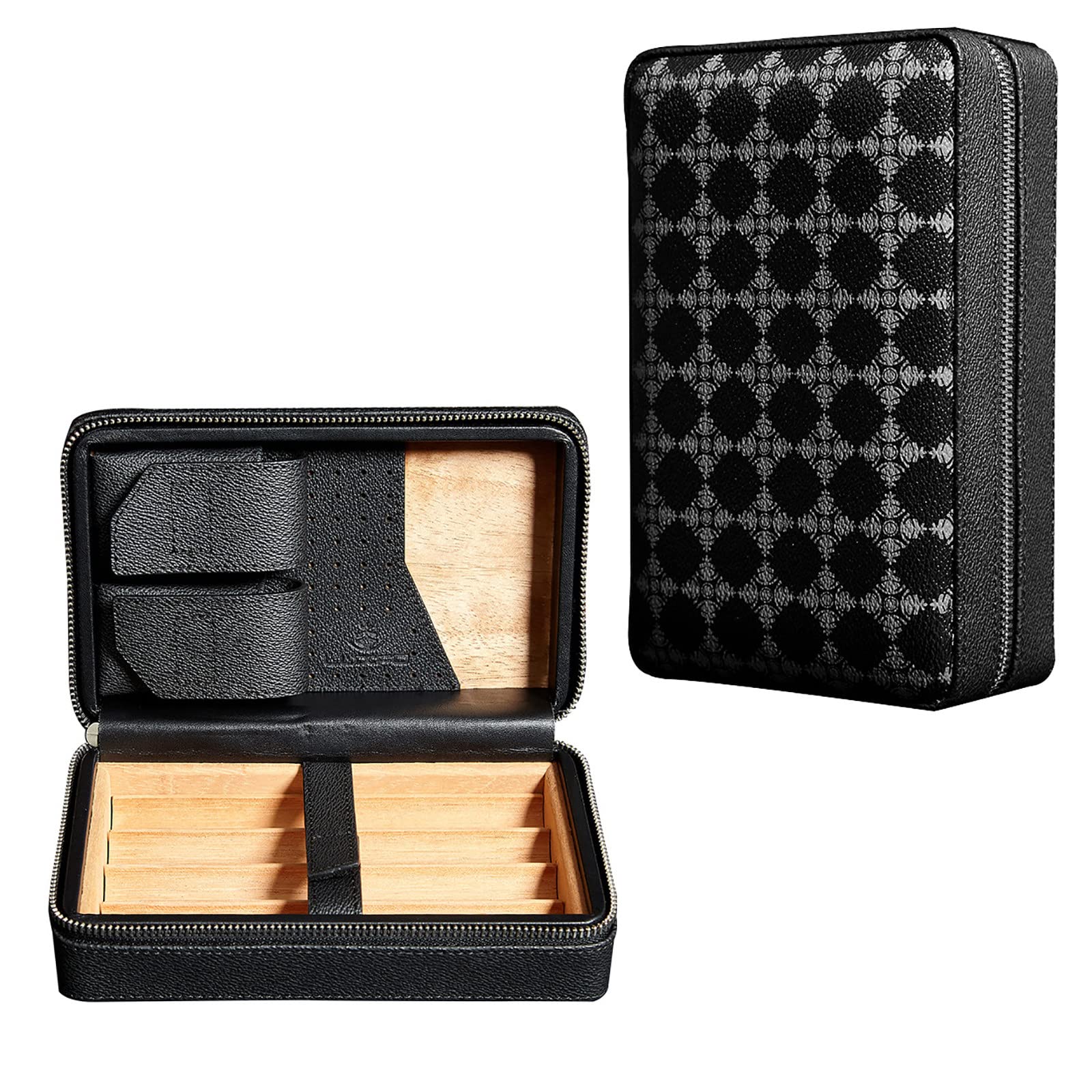 Boîte à cigares hydratante VOYADE noire en bois de cèdre avec sac portable