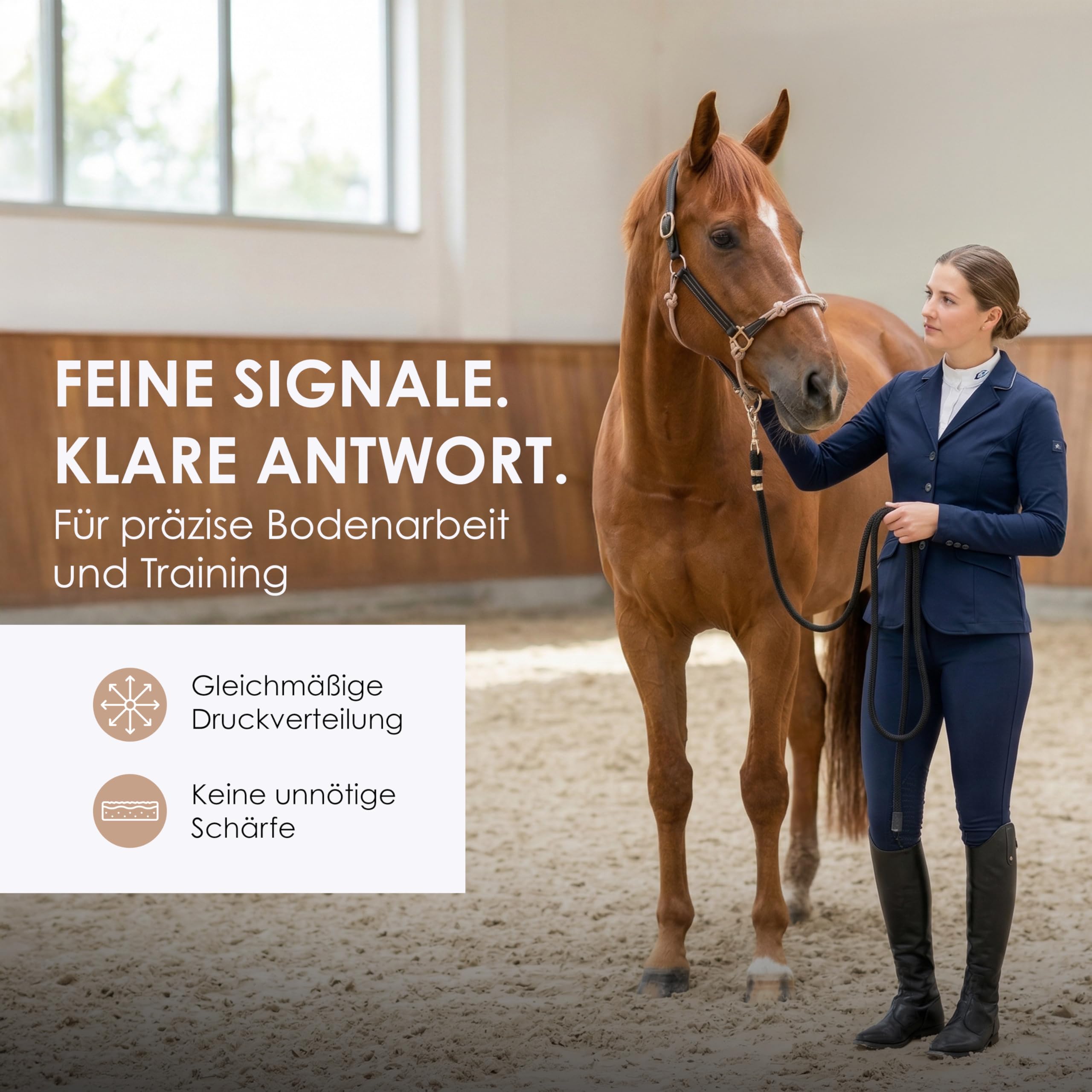 Halfter für Pferde aus Leder – hochwertiges Pferdehalfter für Bodenarbeit & Training – mit Rope-Nasenstück & Metallbeschlägen – Halfter Pony, COB, Full – Schwarz/Beige (Edelstahl, Pony)