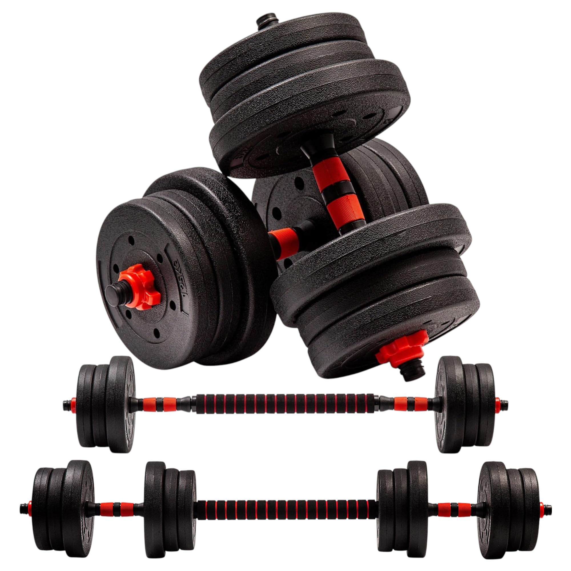 FROOBY 20KG Adjustable Dumbbell & Barbell Weight Set with Foam-Padded Connector. Free Weights for Home Gym, Strength Training, Non-Slip TPR Grips, PE Shell Plates, Compact Storage