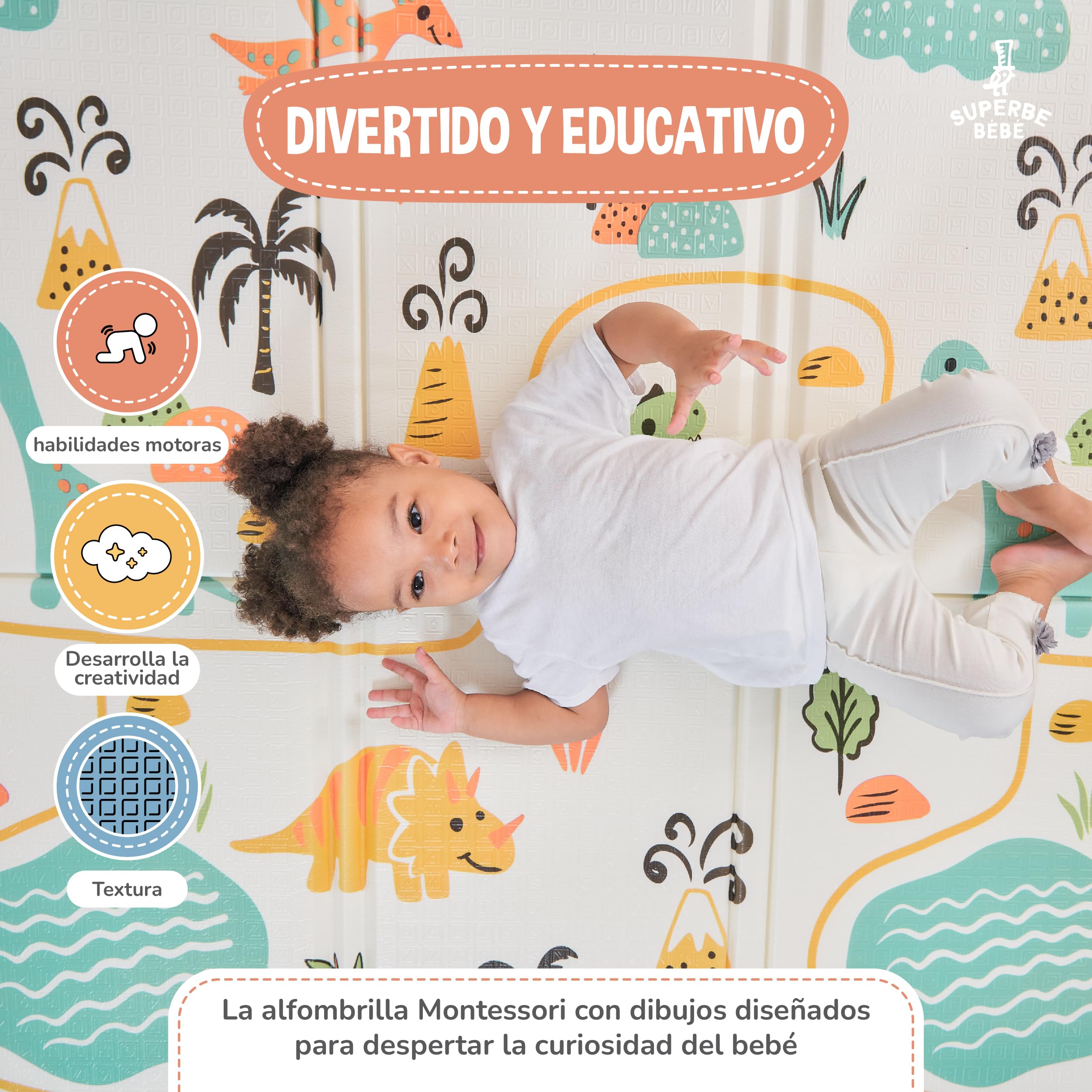 Alfombra Plegable Acolchada 150x180 - Manta Impermeable Reversible para Juegos de Bebé - Gimnasio y Actividades Infantiles