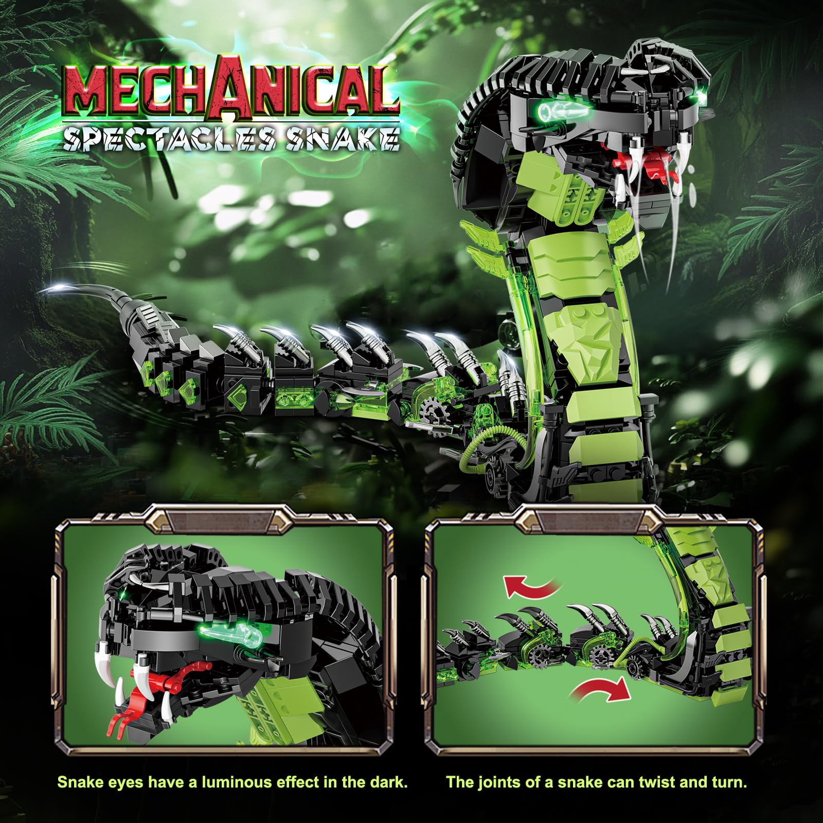 Mechanical Snake Building Set, Ideas Horror Cobra Animal Toy Display Model for Adults, Compatible with Lego Dragon, STEM Gift for Teens Kids Boys Ages 8+ (689 PCS)