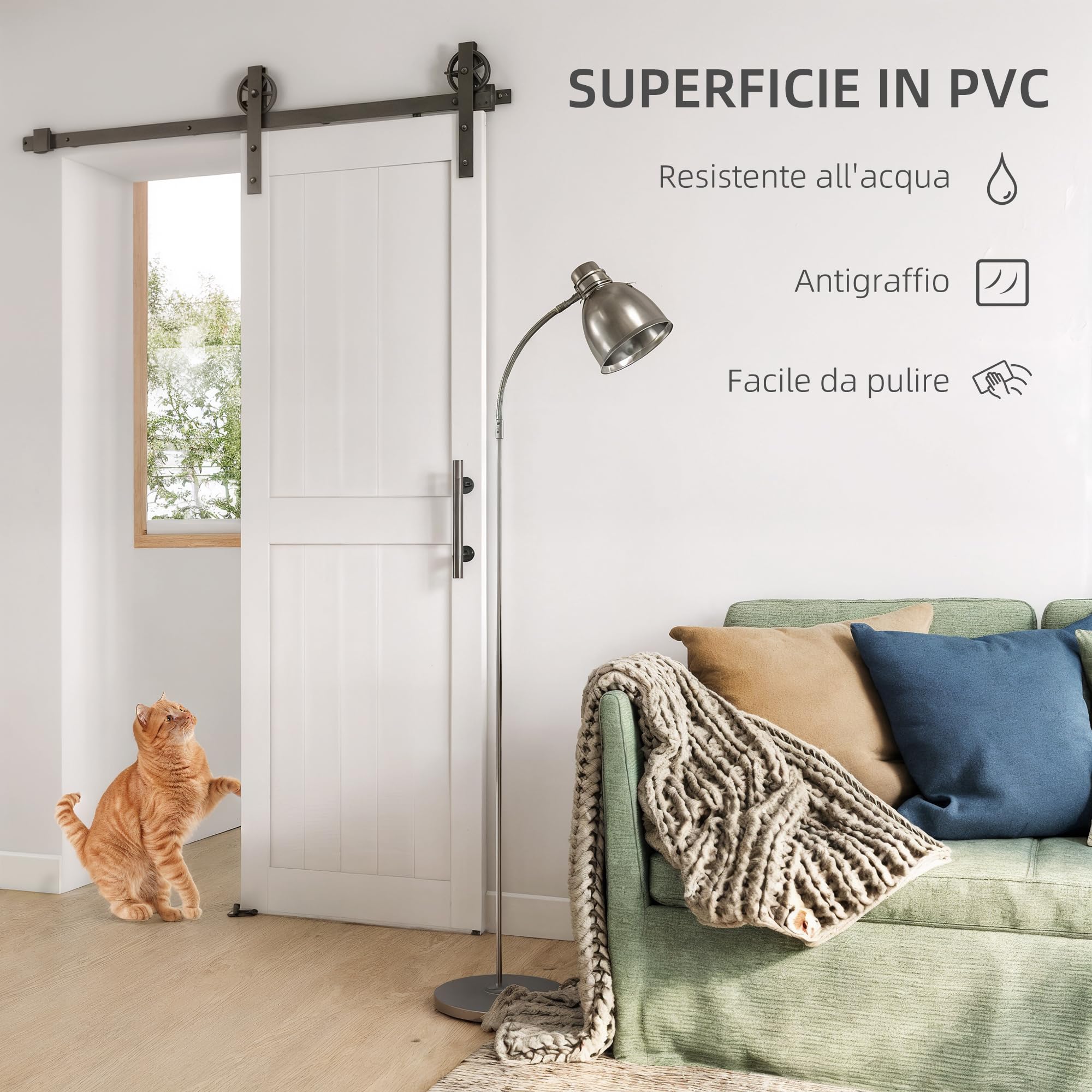 HOMCOM 72x213cm Porte grange coulissante kit quincaillerie 152cm Blanc