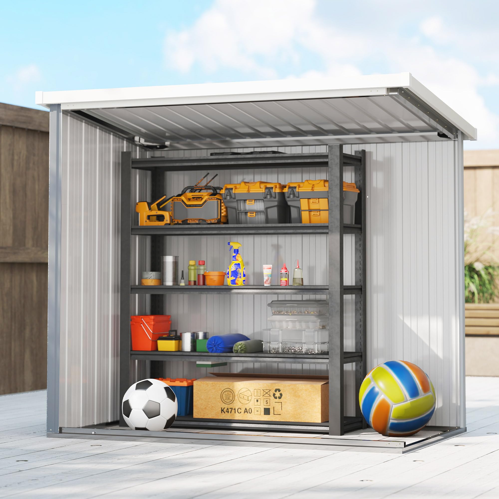 Outsunny Garden Shed - caseta de jardín 1,09 m² - caseta de Herramientas con 2 Puertas con Cerradura - Dim. 147L x 86W x 134H cm - Chapa de Acero Gris Claro Blanco