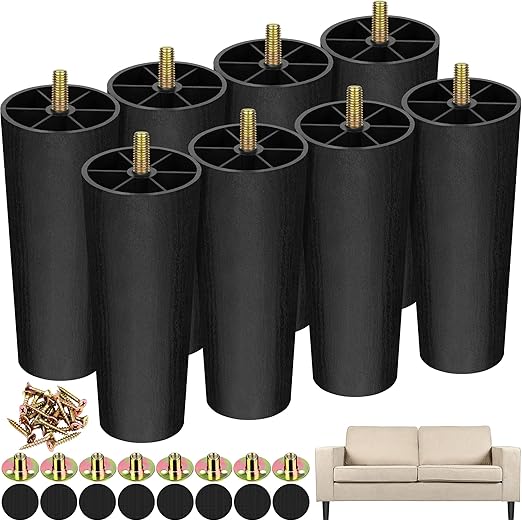 TURSTIN 8 Pack 6 Inch Plastic Furniture Legs with M8 Tnuts Screws Tapered Sofa Couch and Chair