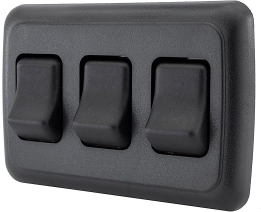 Triple SPST On-Off Switch with Bezel, 12-Volt, for RV, Trailer, Camper (Black)