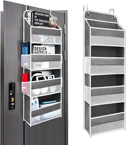 Miniatura 12 de Organizador sobre la puerta con 4 bolsillos laterales de malla, capacidad de peso de 44 libras para colgar detrás de la puerta, almacenamiento
