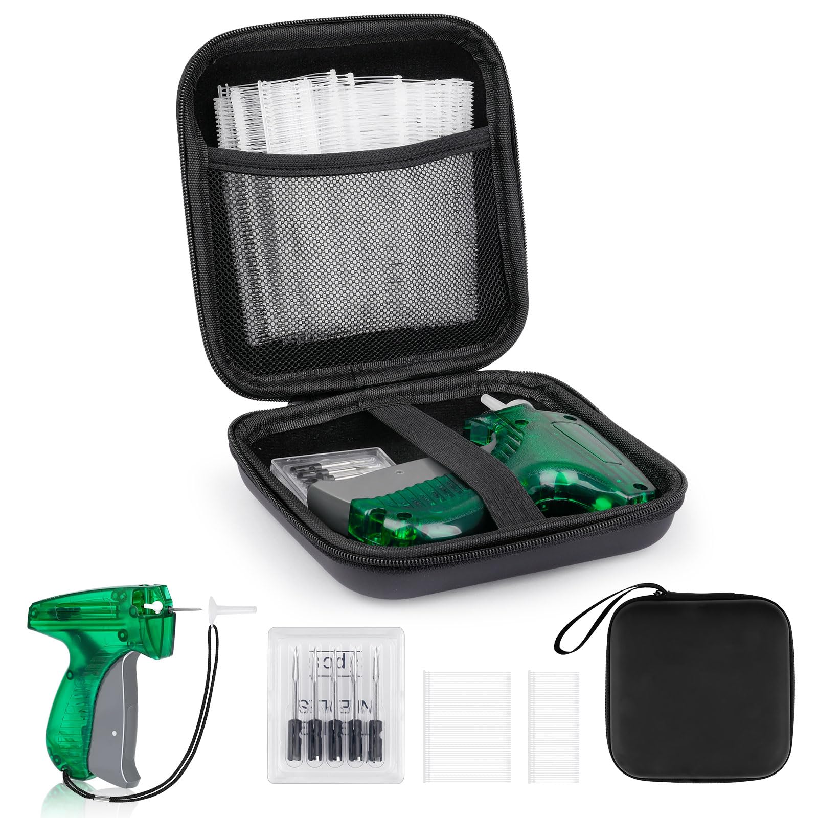 Pistola de Etiquetado para Ropa Kit de Etiquetas con 5 Agujas de Acero Inoxidable 1120 Púas y 1 Funda Dura EVA Fácil de Usar