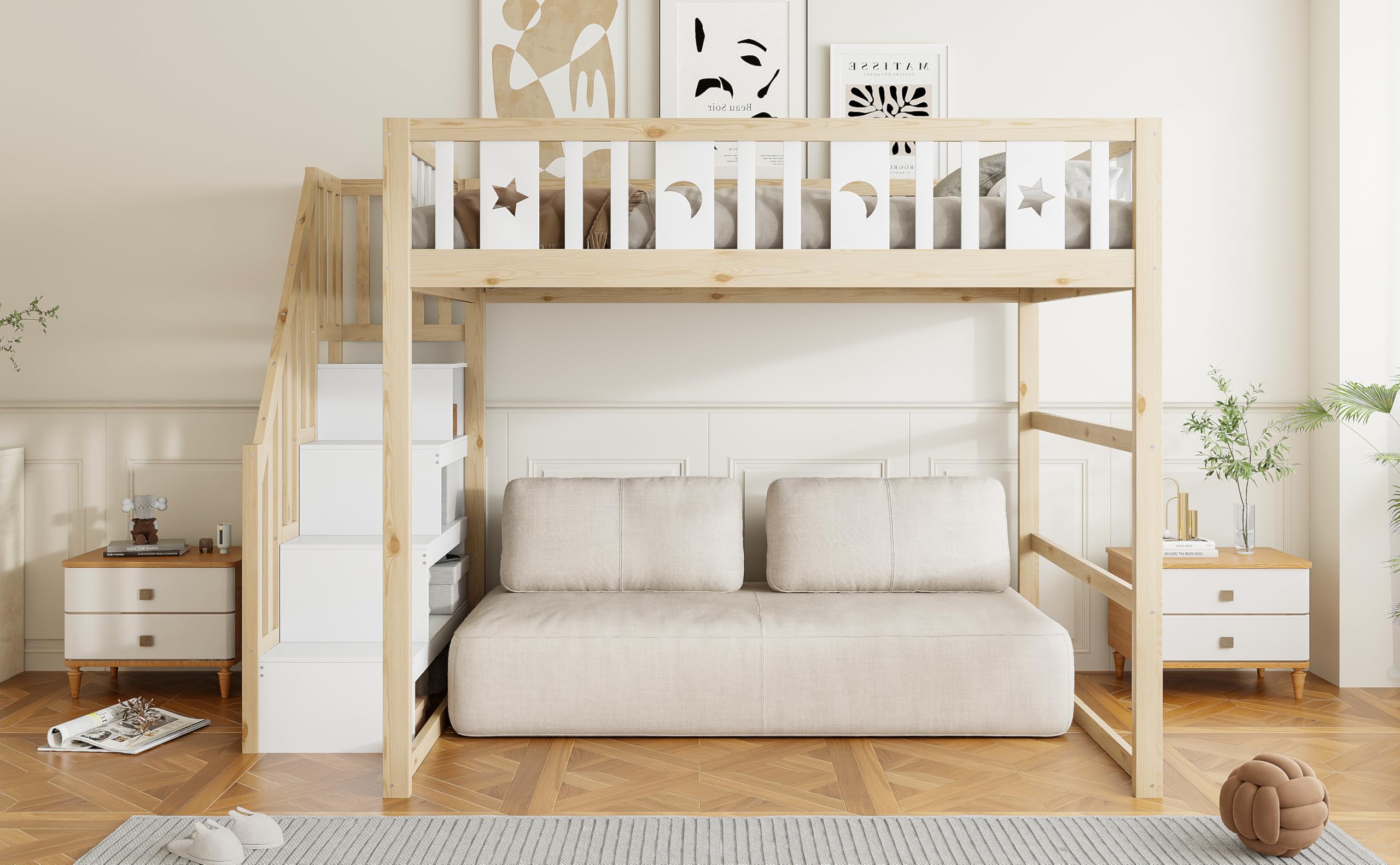 Letto A Soppalco 140x200 cmIn Metallo Con Doppio Ripiano Laterale, Cassetti Su Ruote E Spazio Contenitore, Struttura Letto In Metallo Con Supporto Per Tenda, Per Camera Compatta