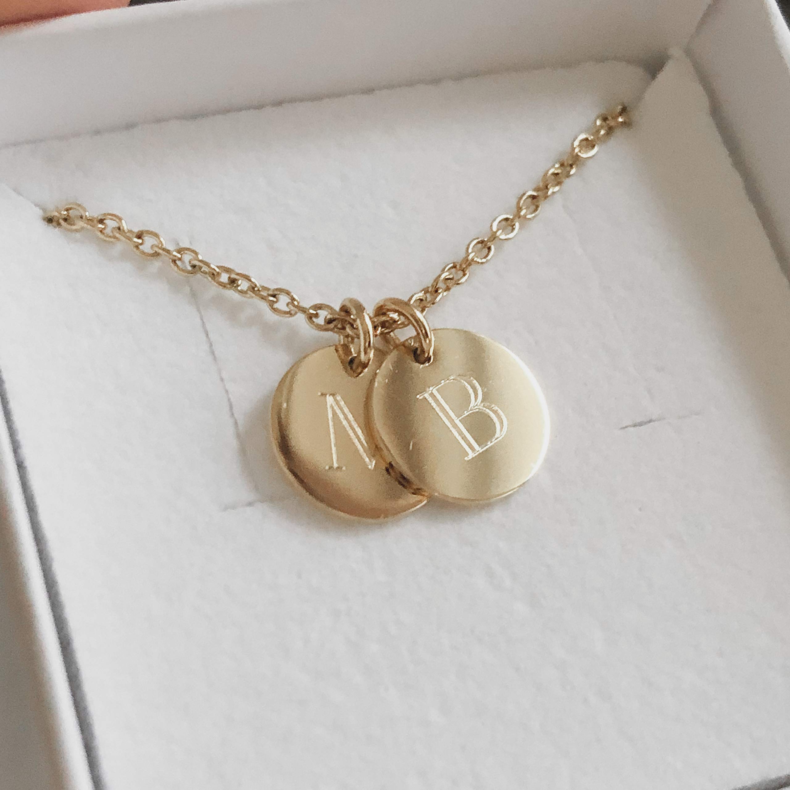 NOVA – Personalisierte Kette mit Gravur für Damen | 2x 10mm Anhänger für Namen | Geschenk für Geburtstag, Valentinstag, Muttertag, Jahrestag | Edelstahl Silber, 18K Vergoldet & Rosévergoldet | Schmuck