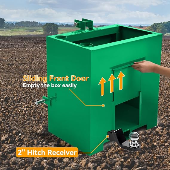 YINTATECH Ballast Box 3 Point Category 1 Tractor, 800lbs Capacity Tractor Ballast with 2 Hitch Receiver, Fits Category 1 Tractor Attachment