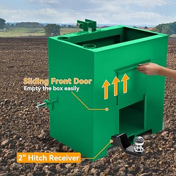 YINTATECH Ballast Box 3 Point Category 1 Tractor, 800lbs Capacity Tractor Ballast with 2 Hitch Receiver, Fits Category 1 Tractor Attachment