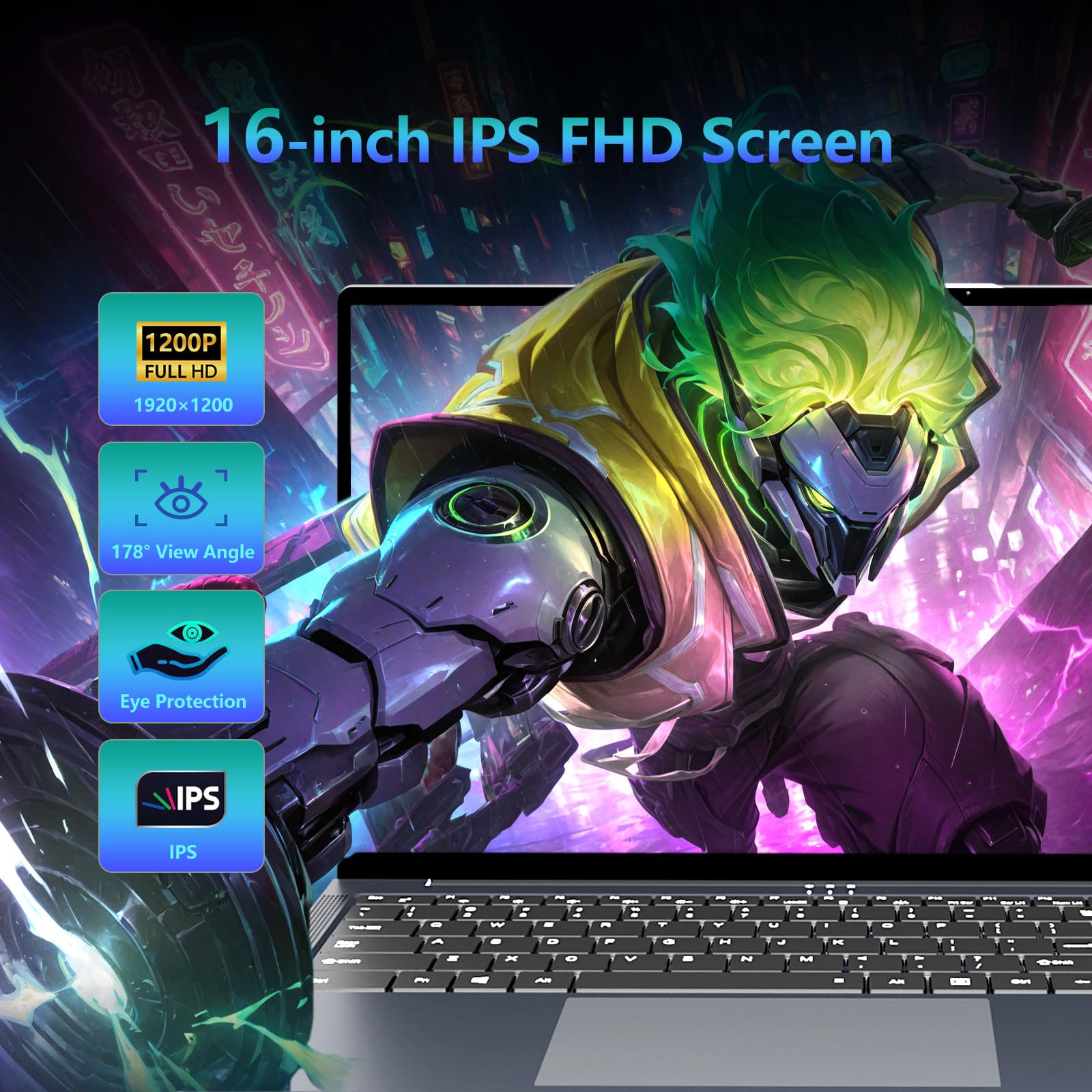 PC Portatile 16 Pollici Notebook Core i5 8210Y processore fino 3,6GHz, Laptop 16GB RAM SSD 512GB, Computer Portatile Schermo 1200P IPS, Porte RJ45 USB3.0 HDMI BT5.0 Tastierino Numerico Retroilluminato
