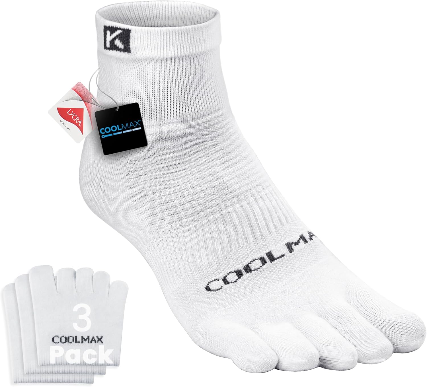 Cushioned Compression Ankle Running Toe Socks COOLMAX, 3 Pairs Men's 4-13 Women's 5-14
