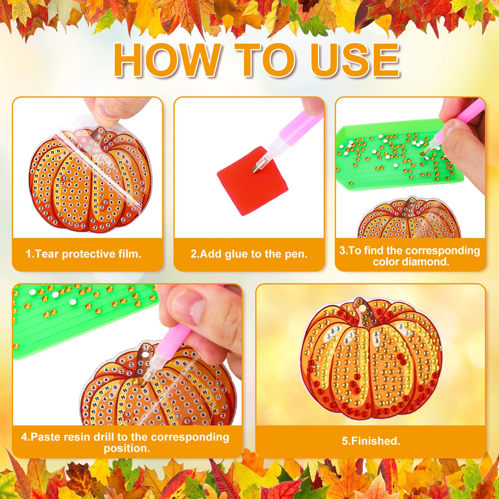 Kit DIY Porte-clés Diamant Automne - 15 Modèles (feuille, Champignon...) - Double Face, Activité Créative