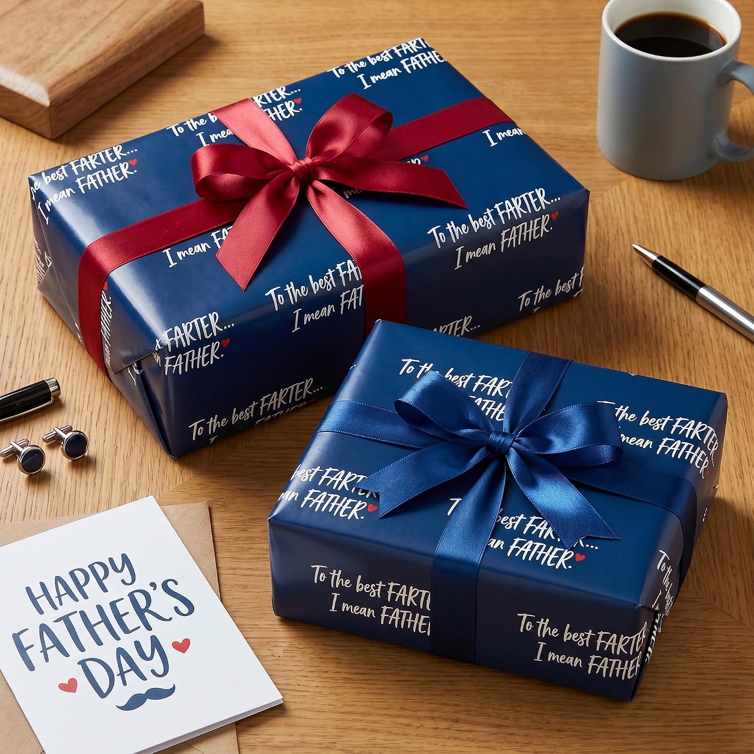 WAPLIGHAL Funny Father’s Day Wrapping Paper for Men Humorous Navy Blue Gift Wrap for Dad Grandpa Father’s Day Birthday Gifts 4 Sheets 28" x 40" image 5