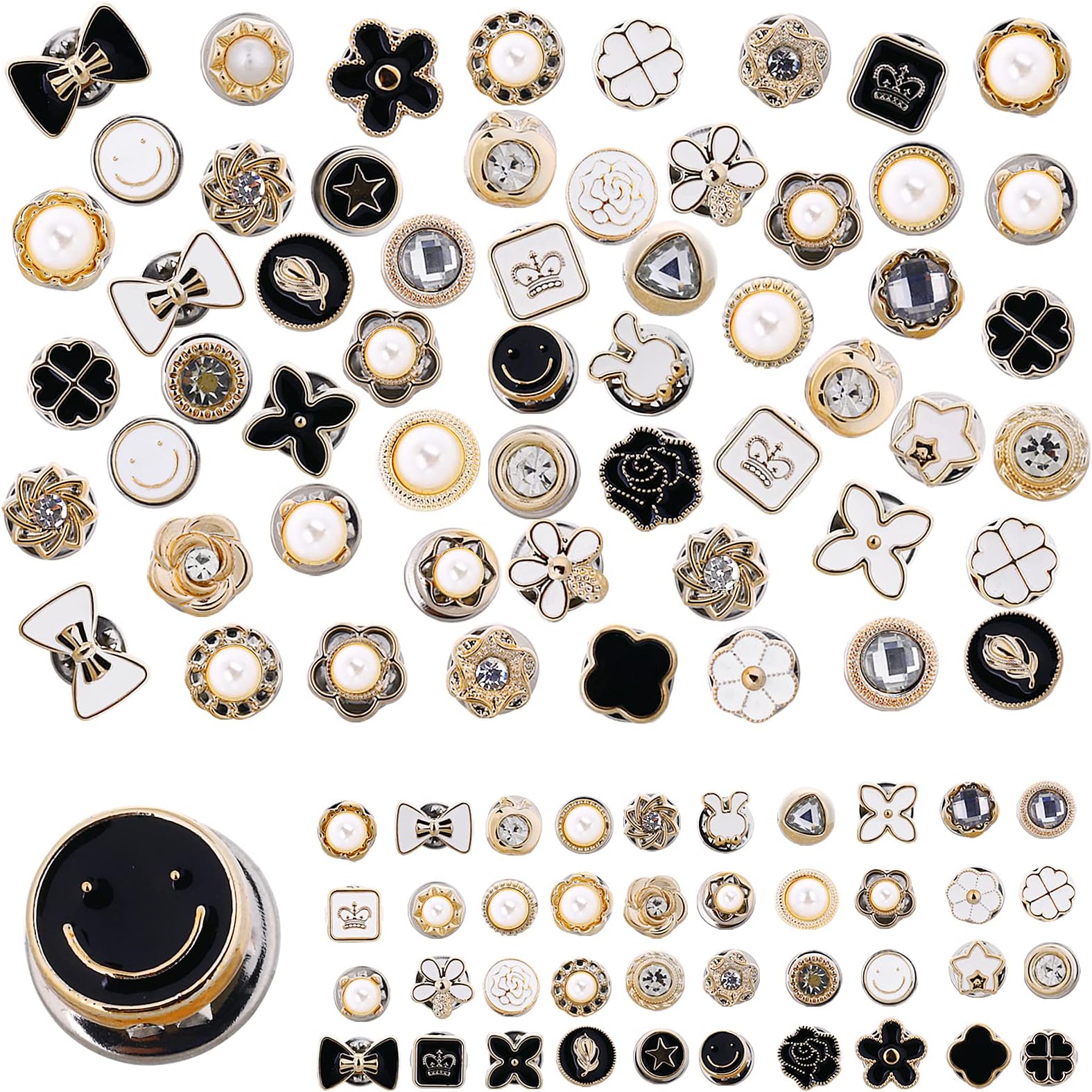 Prasacco80 Pieces Button Pins, No Sew Button Pins for Women Mini Pins Safety Jean Buttons Pins Cover up Brooches Cute Enamel Lapel Pins for Shirt Jean Coat Dress Clothes Sweater Decoration