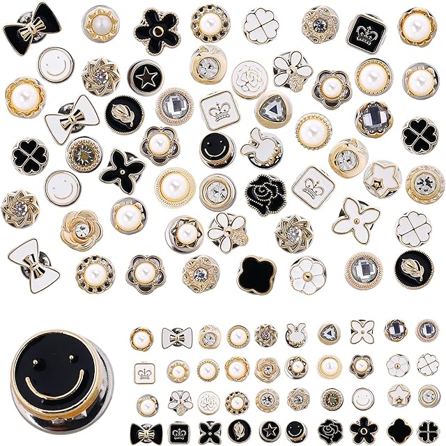 Prasacco 80 Pieces Button Pins, No Sew Button Pins for Women Mini Pins Safety Jean Buttons Pins Cover up Brooches Cute Enamel Lapel Pins for Shirt Jean Coat Dress Clothes Sweater Decoration