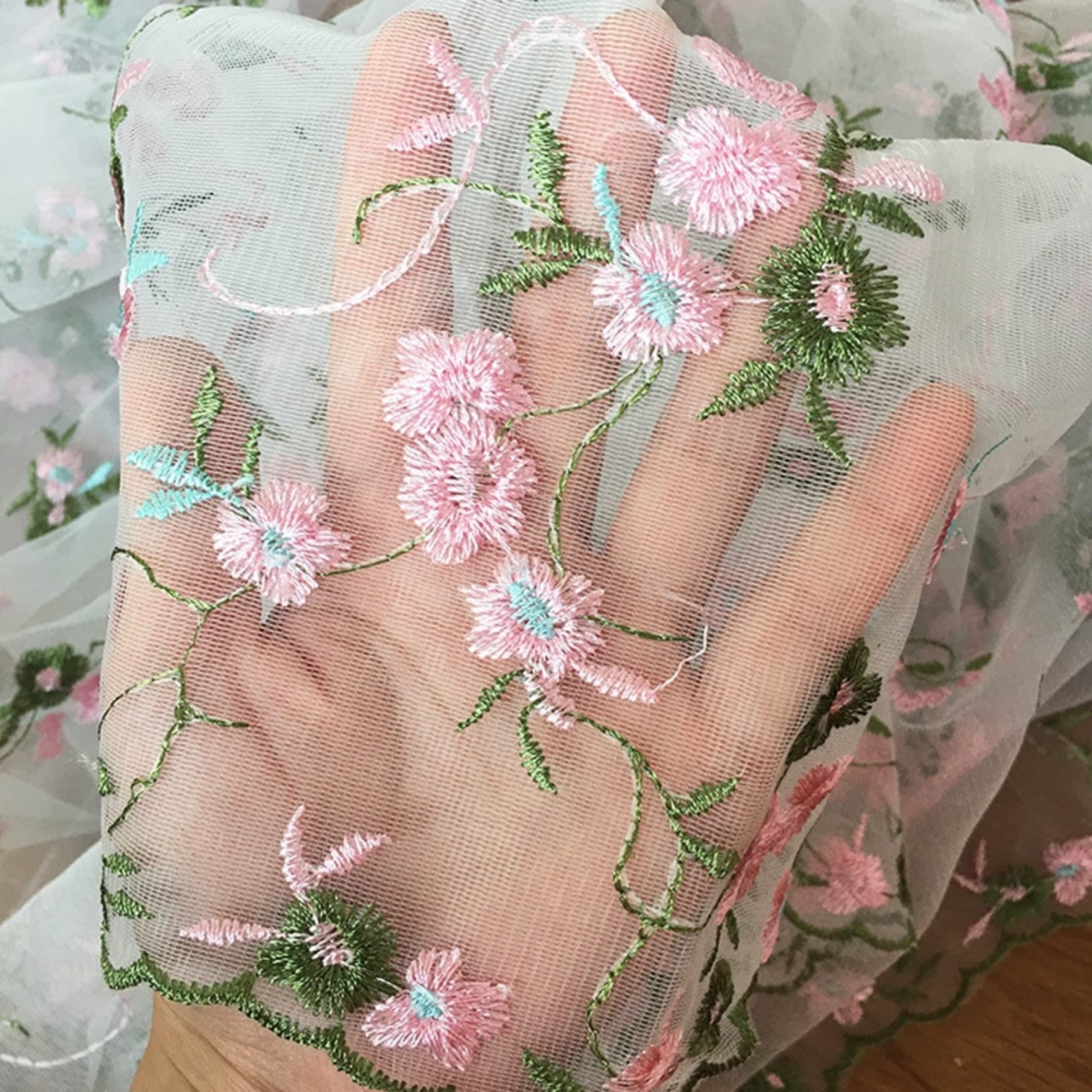 3 metri Tessuto di organza ricamato a fiori Tenda da cucito Gonna da tavolo Decorazioni for la casa Abito fai da te Tessuto di pizzo Tulle floreale