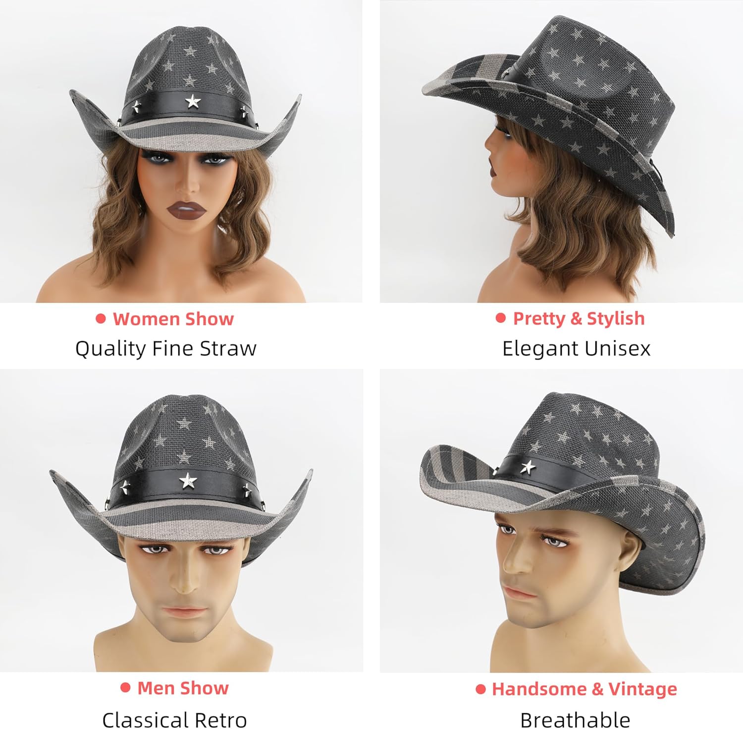 Unisex American Flag Cowboy Hat USA Falg Patriotic 4th of July Parade Western Cowgirl Hat - Image 6