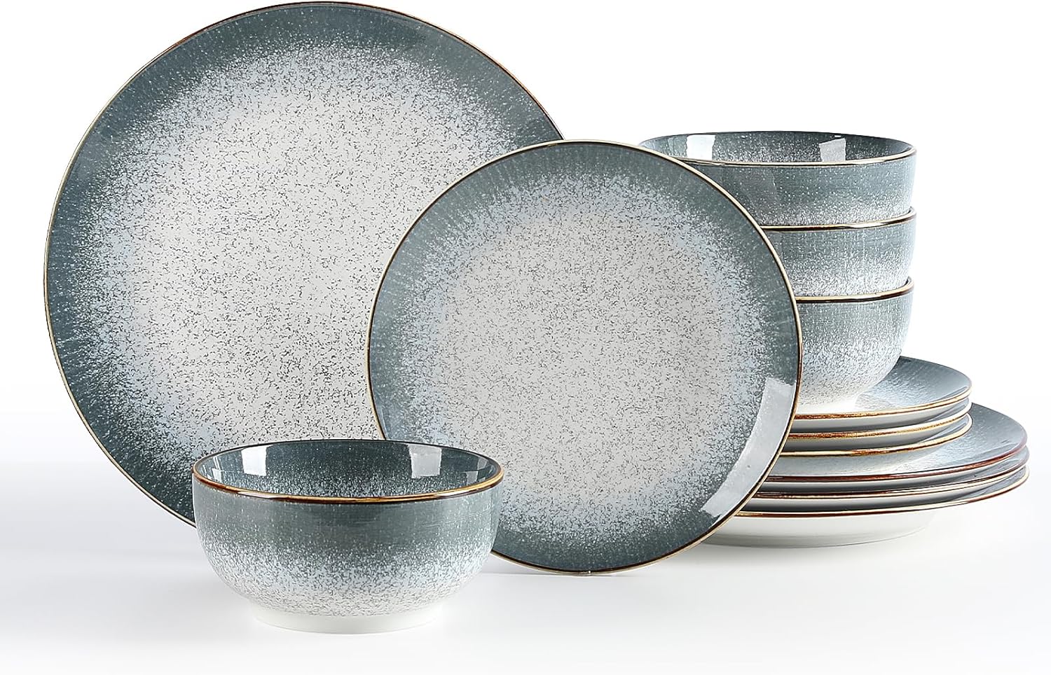 Sweejar Dinnerware Sets Service for 4, 12 pcs Porcelain Plates and Bowls for Kitchen, Housewaring Gift, Chip and Scratch Resistant Dish Set, Handmade Dishwasher and Microwave Safe Plate Set, DarkGray