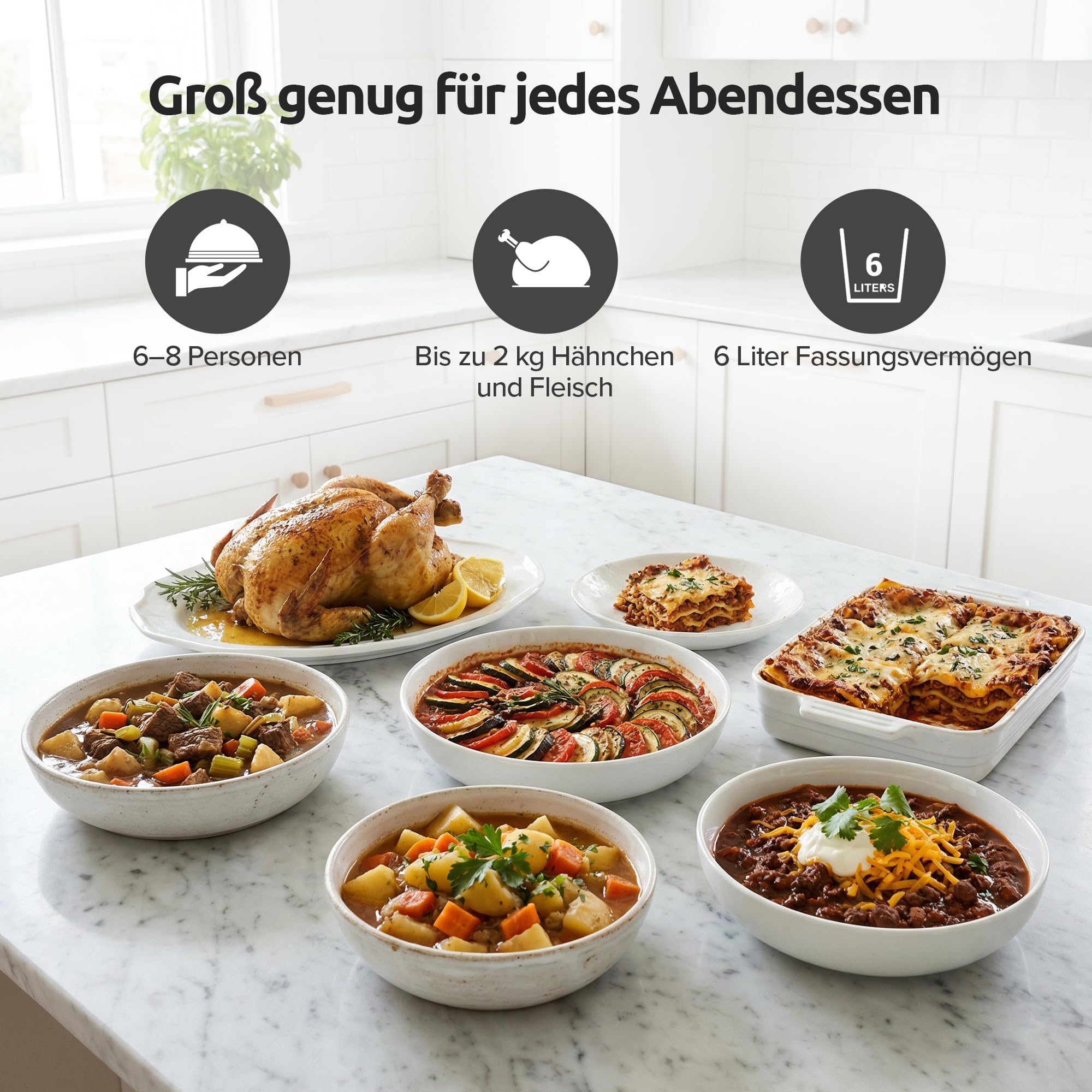 Olvy Slow Cooker 6L PRO Digital Schongarer mit Timer Warmhaltefunktion Auftaufunktion 24h Timer 3 Stufen Familie Meal Prep
