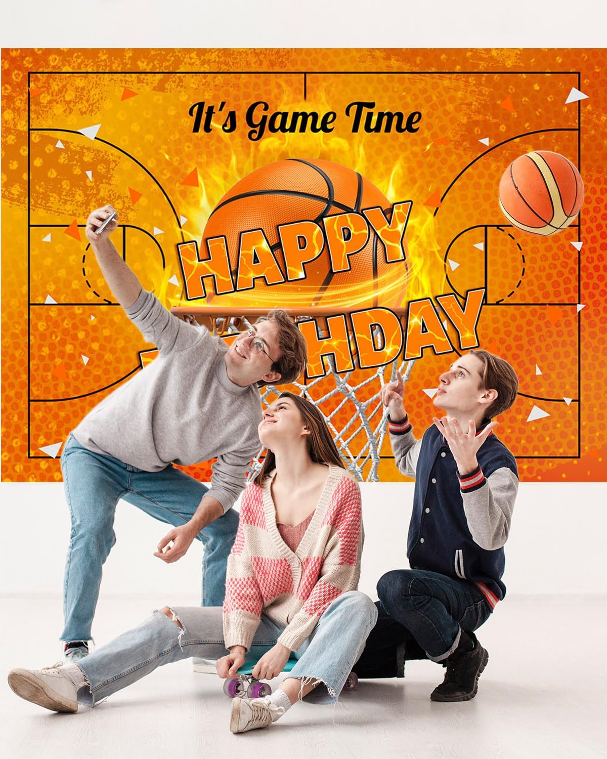 Mocsicka Basketball Birthday Backdrop It's Game Time Basketball Birthday Party Decorations Banner for Boys Men Sport Theme Happy Birthday Photography Backgrouns (Orange, 7x5ft(82"x60")) - Image 5