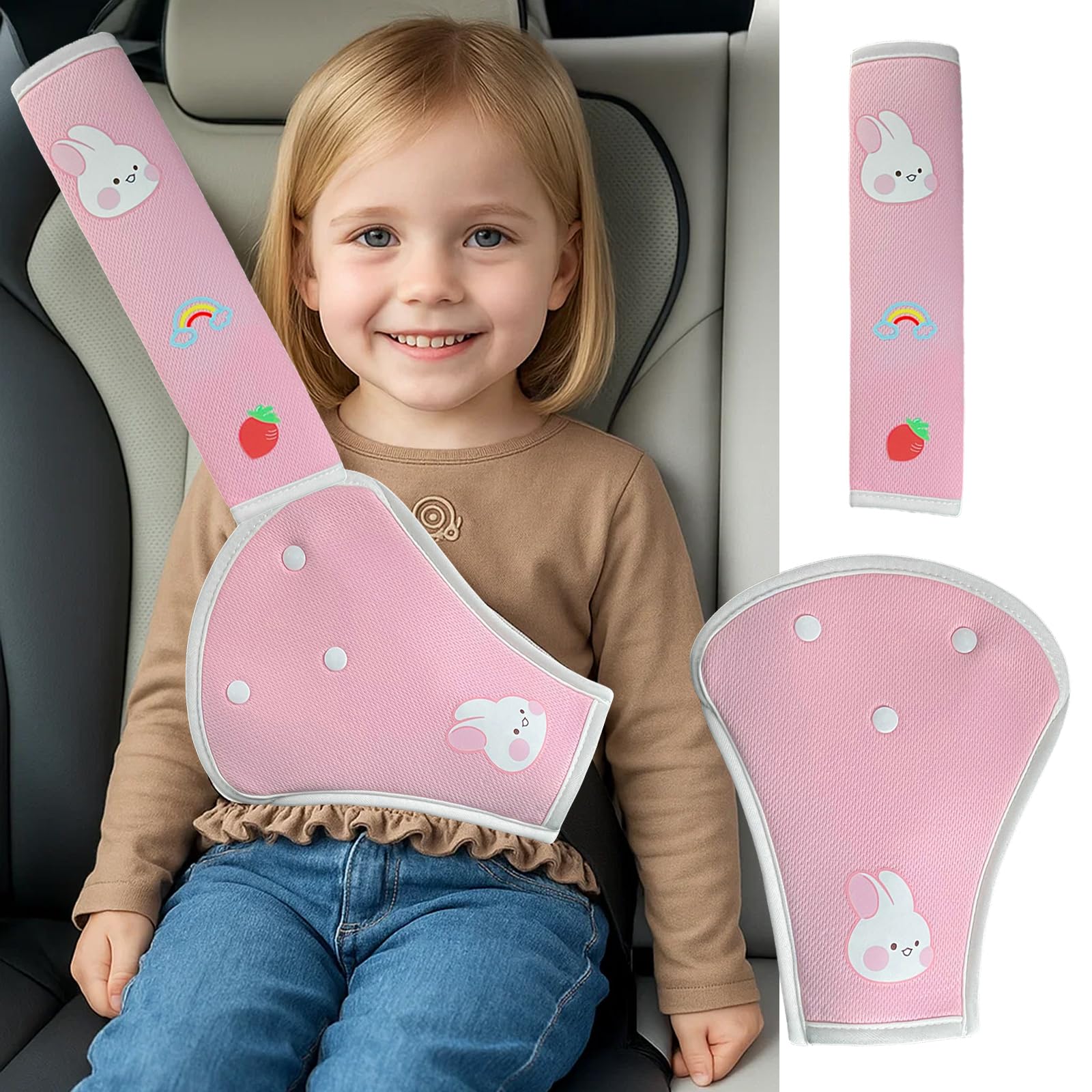 KGJAXF 2-Pack Seatbelt Covers Kids, Seat Belt Pads for Kids, Comfortable and Safe Car Accessories for Long Drives, Daily Commutes, and Family Road Trips, Includes Belly and Shoulder Pads