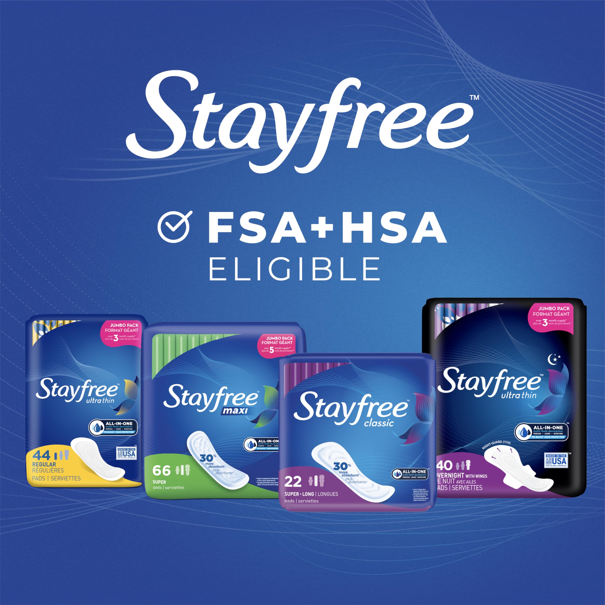 Stayfree Ultra Thin Nachtbinden mit Flügeln für Damen, zuverlässiger Schutz und Saugfähigkeit von Ausfluss und Monatsperioden, 40 Stück – 3 Packungen
