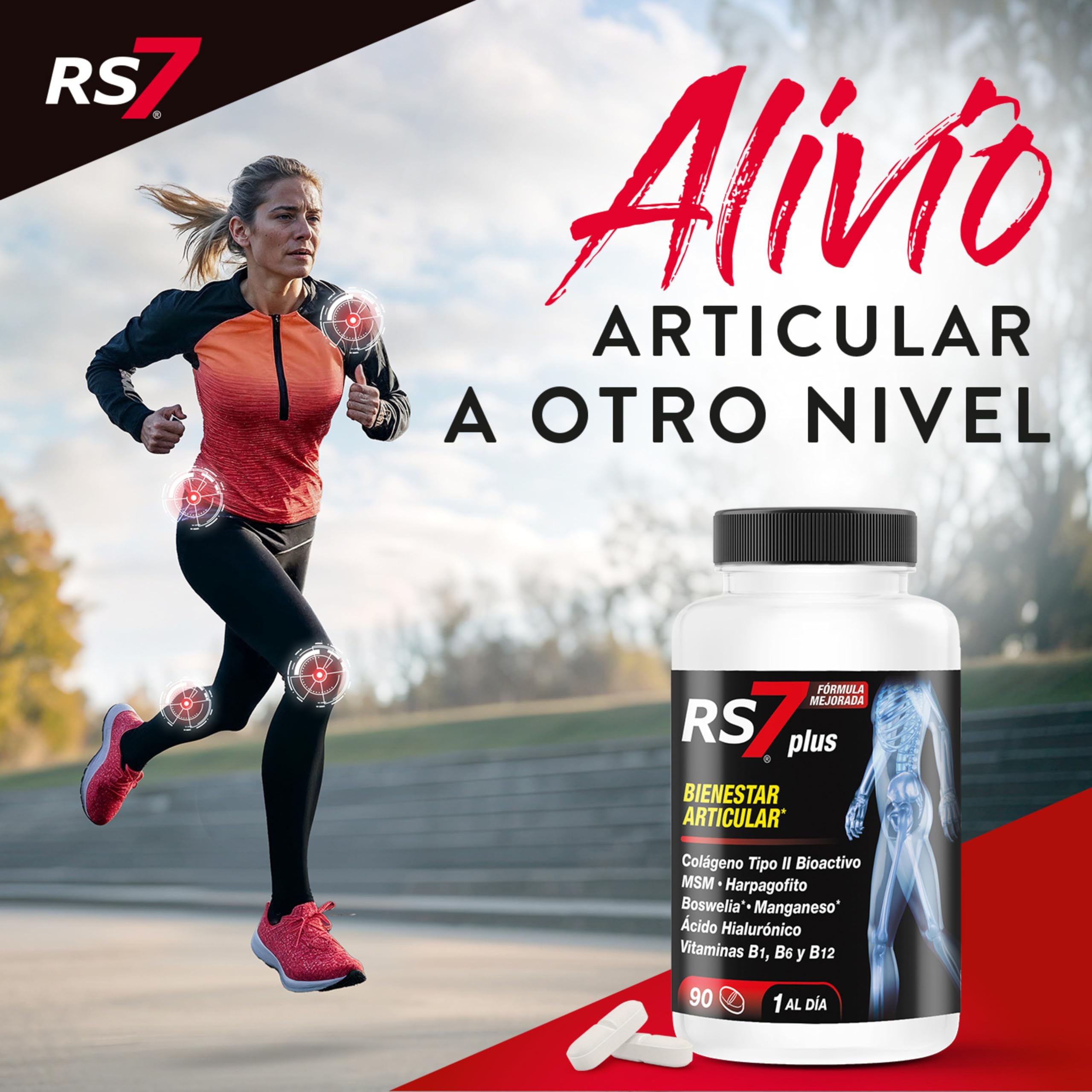 RS7 Articulaciones Plus | 90 Comprimidos | Colágeno tipo II, MSM, Boswellia, Harpagofito, Ácido Hialurónico, Manganeso y Vitaminas B1, B6 y B12
